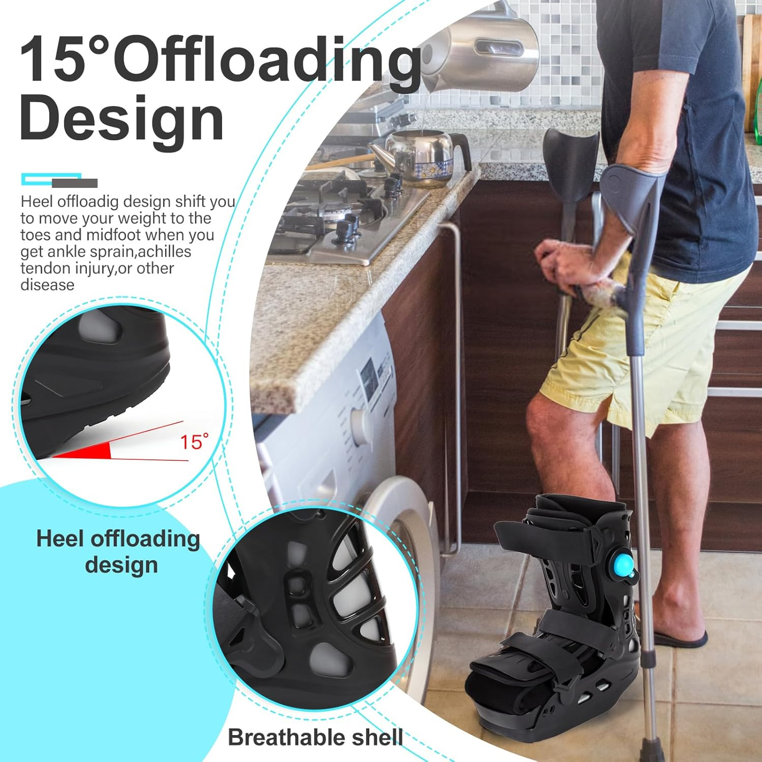 Offloading Walking Boot Inflatable Walker Fracture Boot for Heel Pain or Ankle S