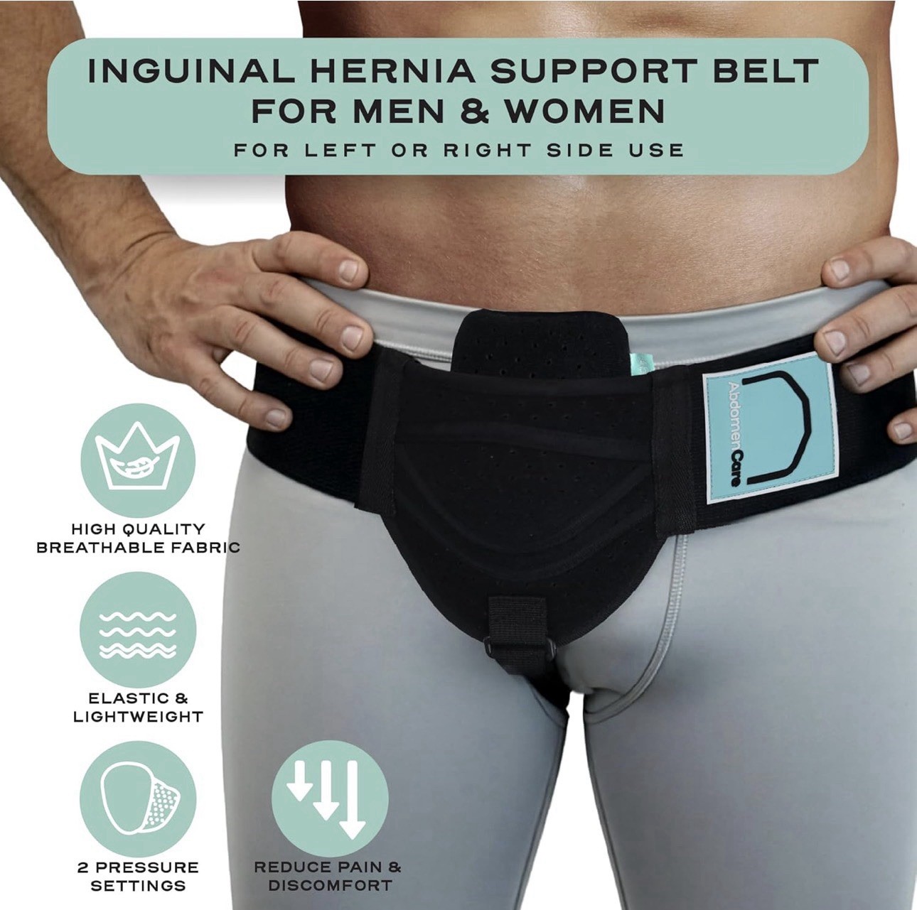 AbdomenCare Inguinal Hernia Belt w/ Compression Pads–Adjustable–L/XL