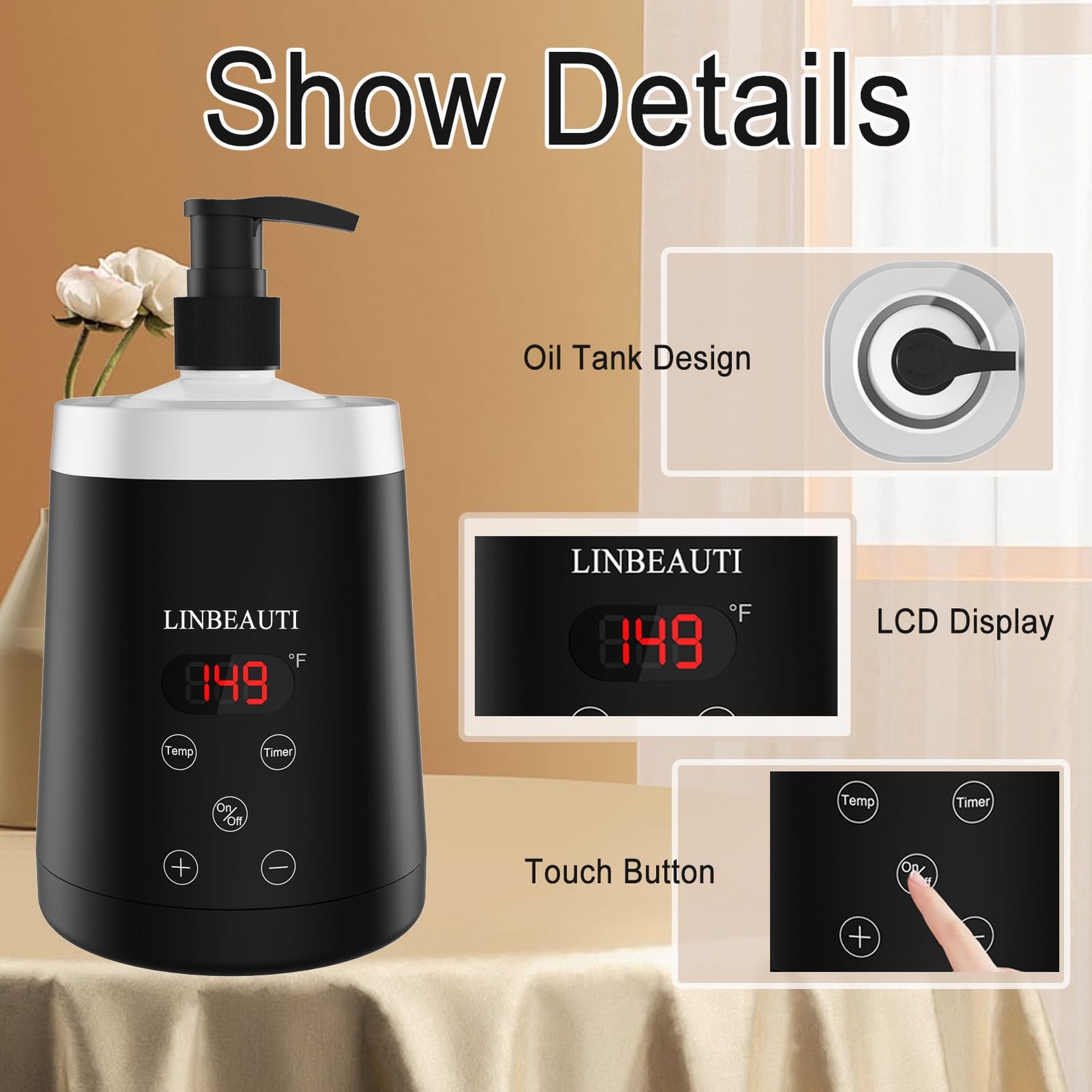 Massage Oil Warmer Bottle Professional Lotion for SPA, Automatic black