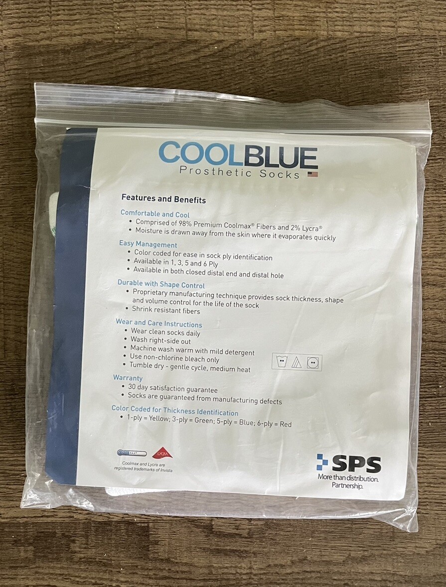 CoolBlue Prosthetic Sock Sewn Hole Size 3, 4 Length 16-20” 3 Ply CB3HWRG2 (3)