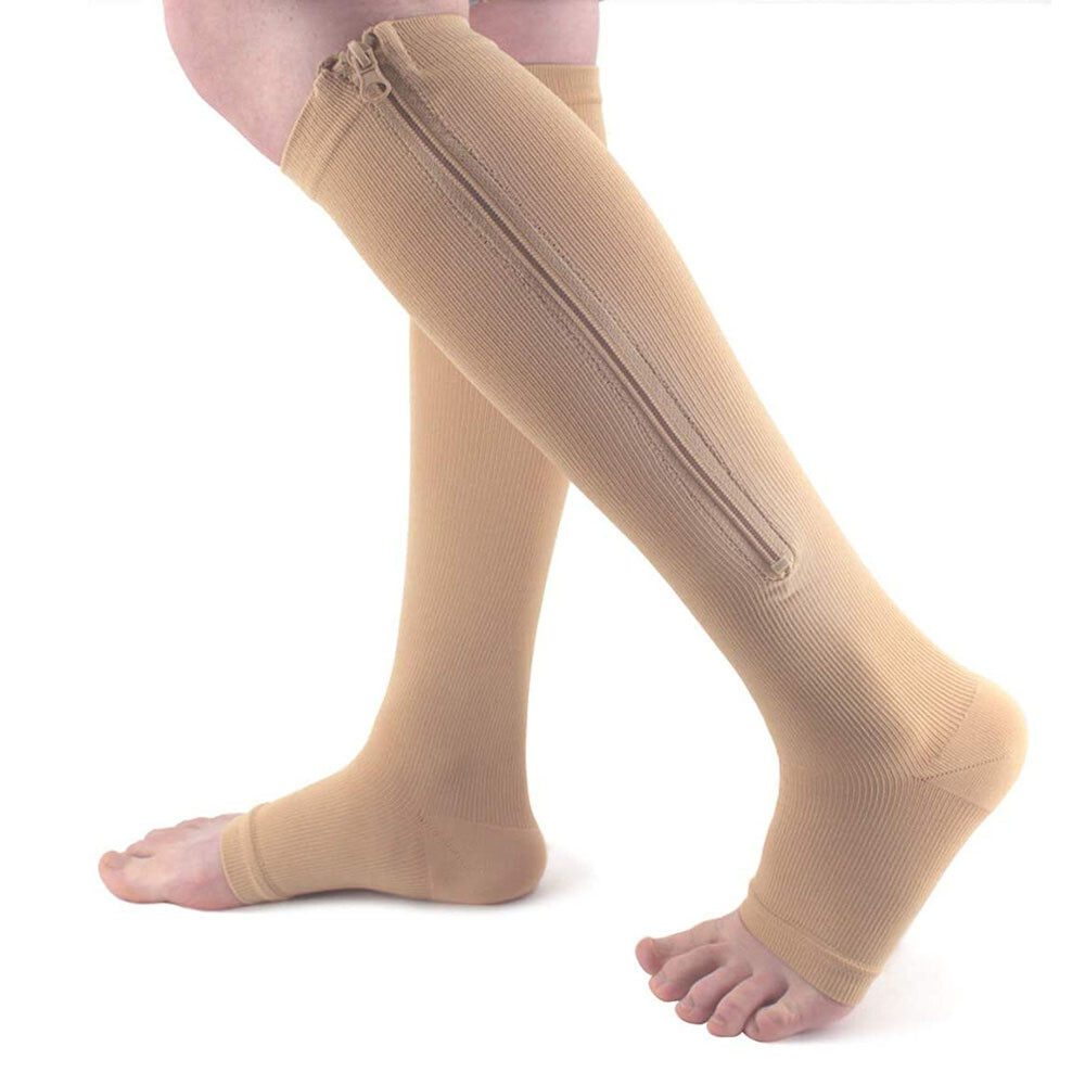 Compression Socks Open Toe Knee High Leg Support Brace Stockings Sleeves S/M XXL