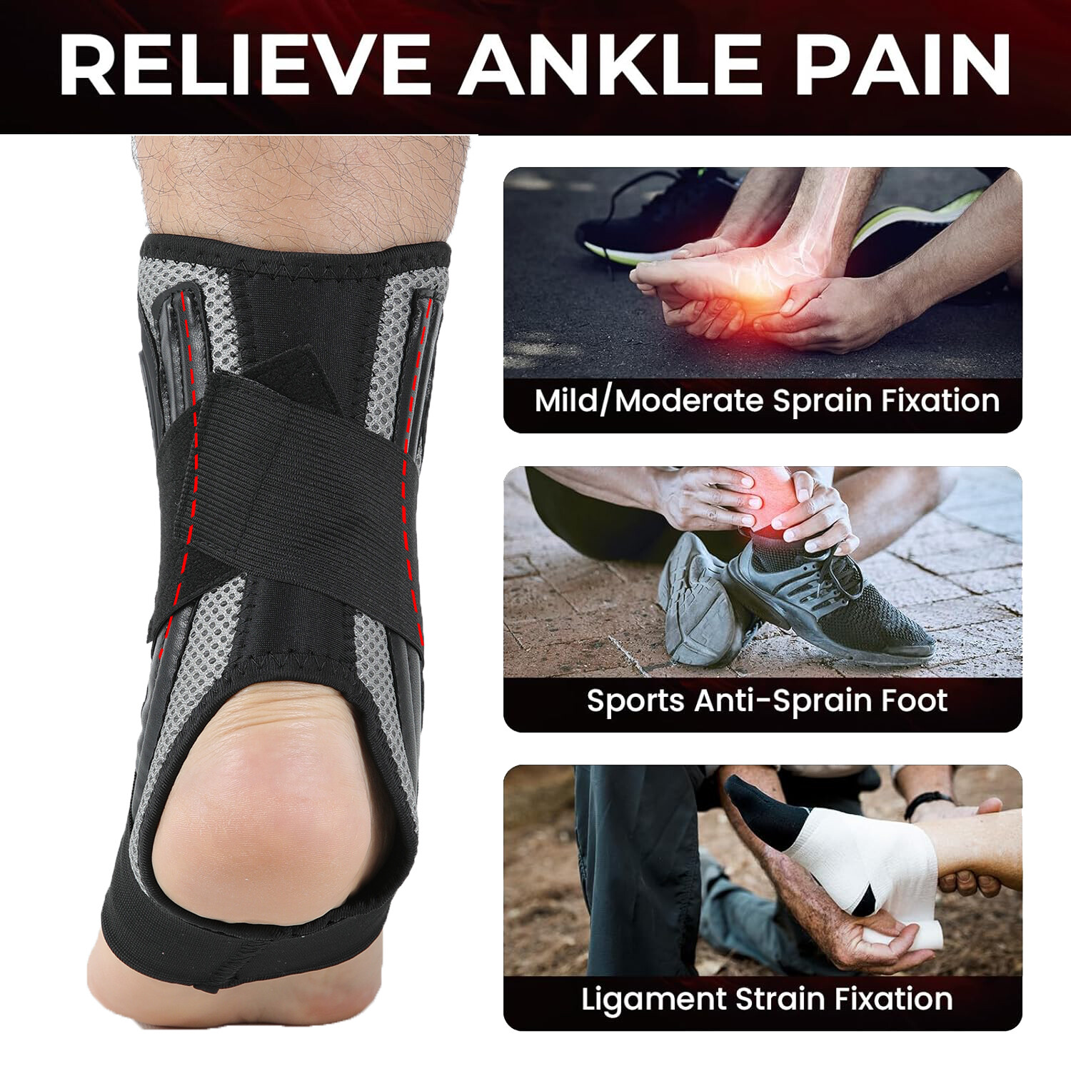 Adjustable Lace Up Ankle Stabilizer Brace Splint Support for Sports Protection