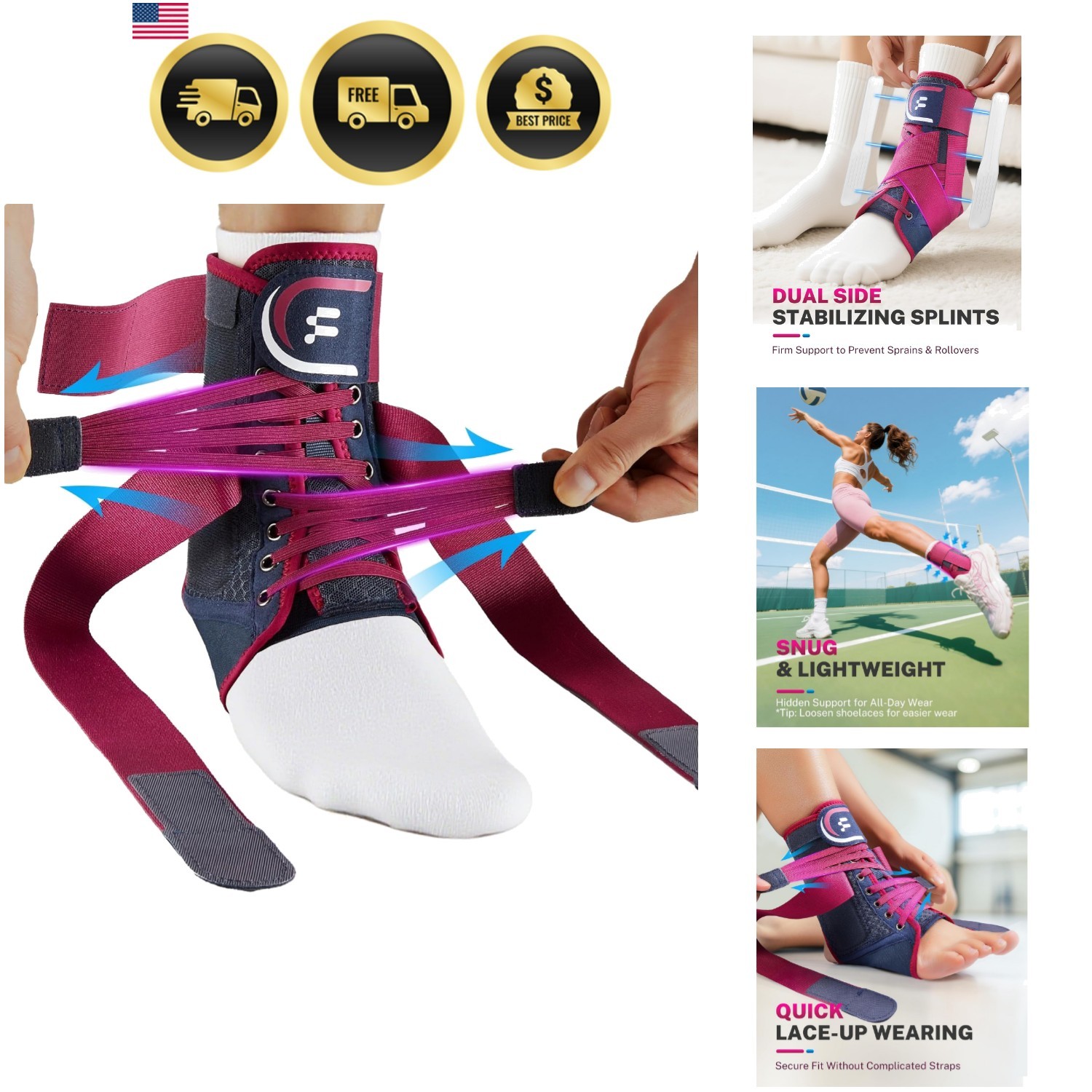 Ankle Brace for Women Men with Quick Lace Up, Adjustable Figure 8 Compression…