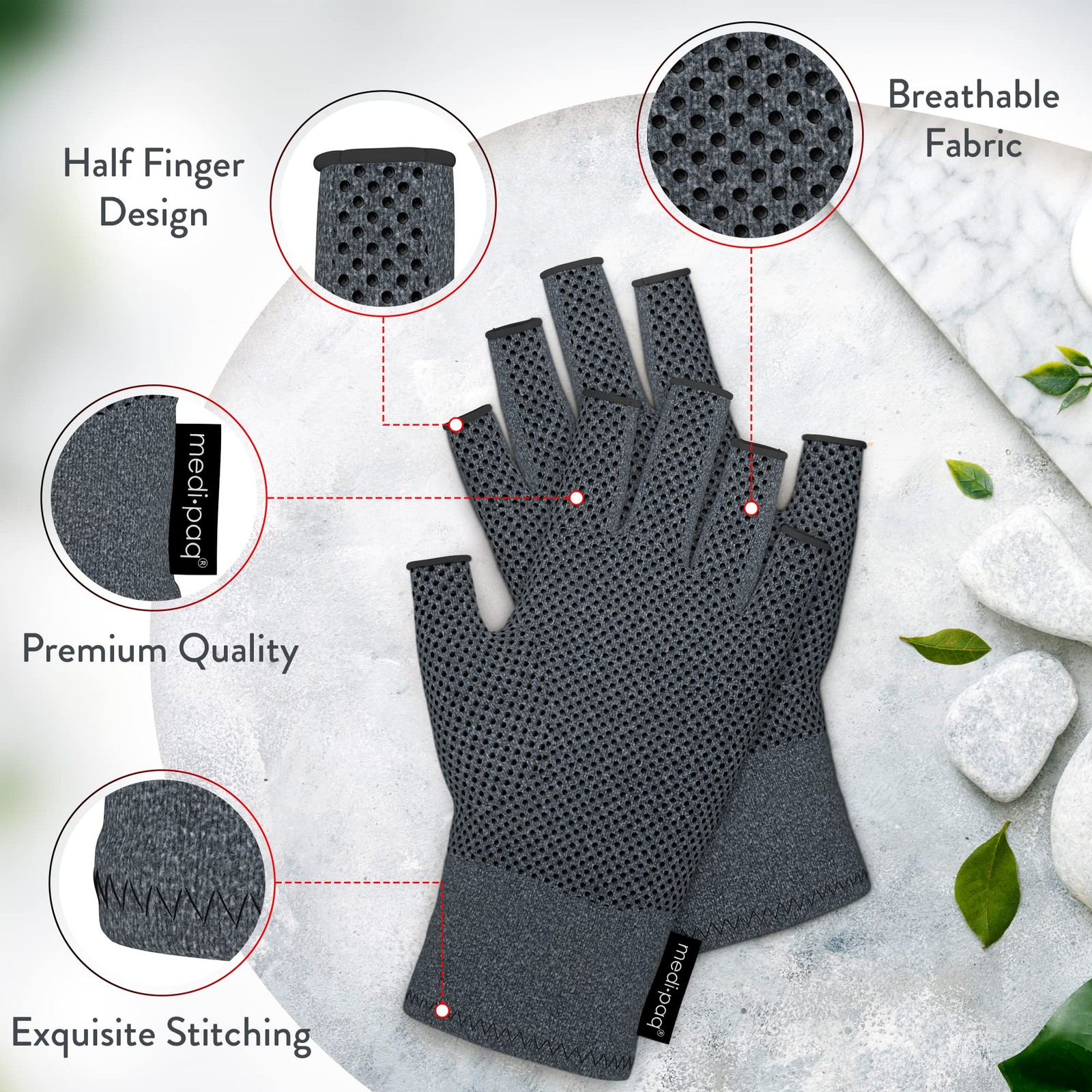 Medipaq Arthritis Gloves (Large) – Compression Small (1 Pair), Grey