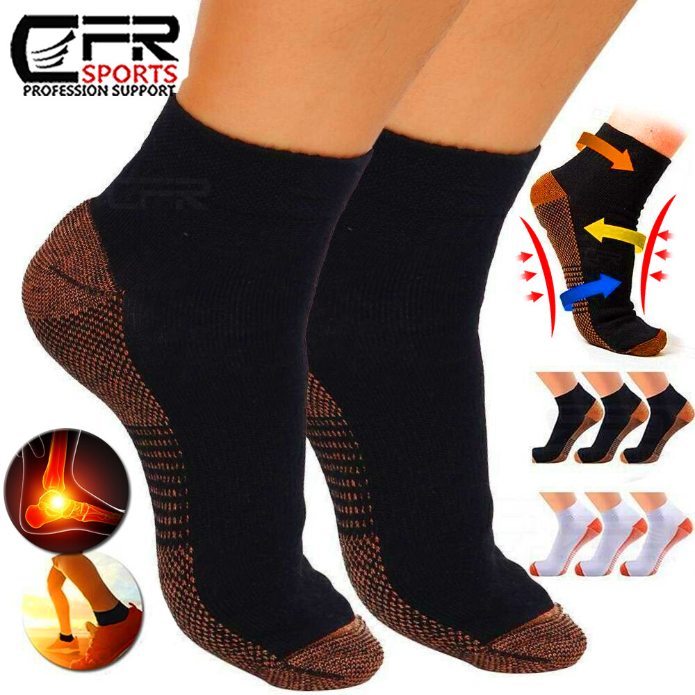 1-3 Pairs Copper Compression Socks Plantar Fasciitis Arch Ankle Running Support
