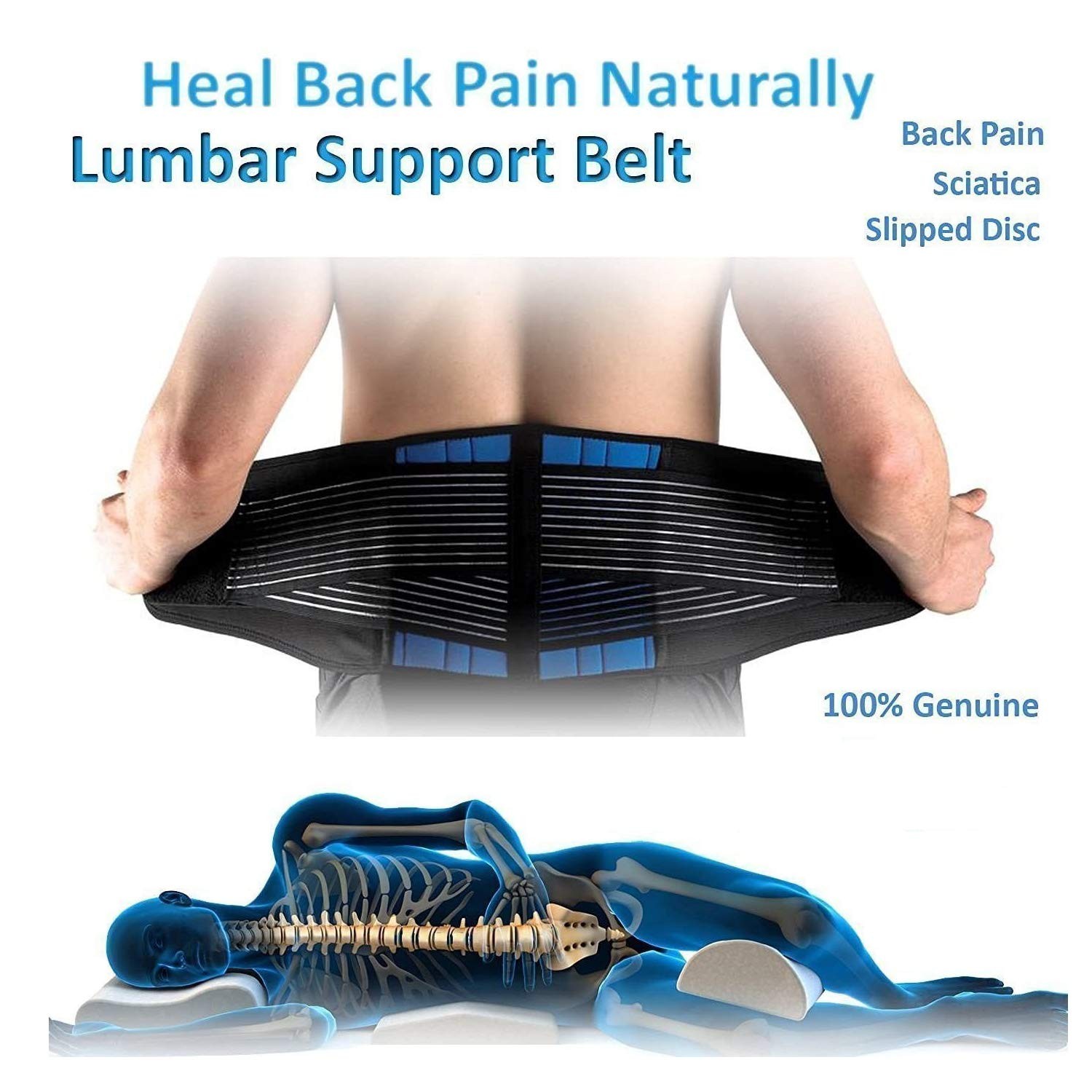 WONFAST Lumbar Back Support Brace Waist Trainer Belt 6X-Large 58-62 Black/Blue