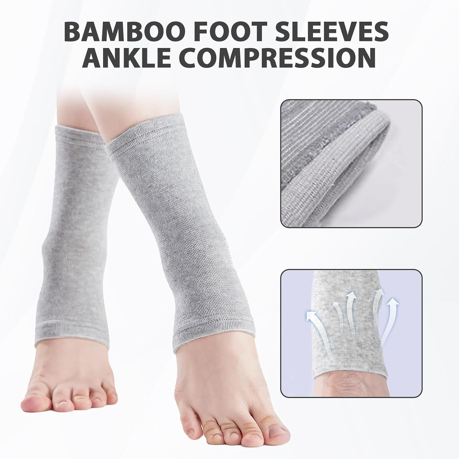 2 Pairs Bamboo Compression Socks for Swelling & Cold Protection, Gray One Size