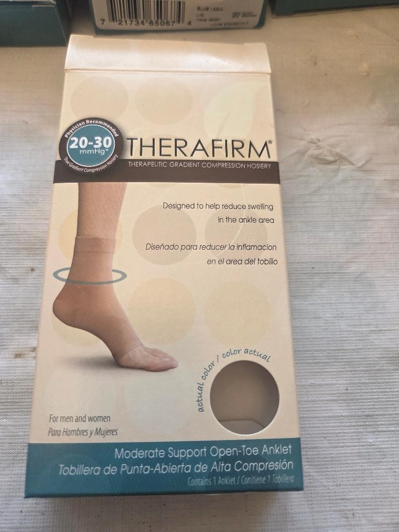 THERAFIRM SINGLE OPEN TOE 20-30 mmHg Knit Ankle Compression Hosery SIZE & COLOR