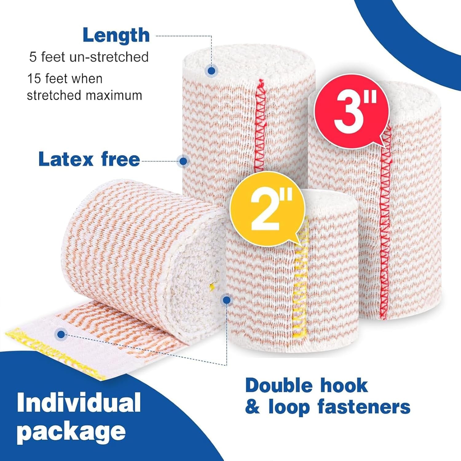 Premium 4 Pack Elastic Compression Bandage Wraps Latex-Free for Legs & Body