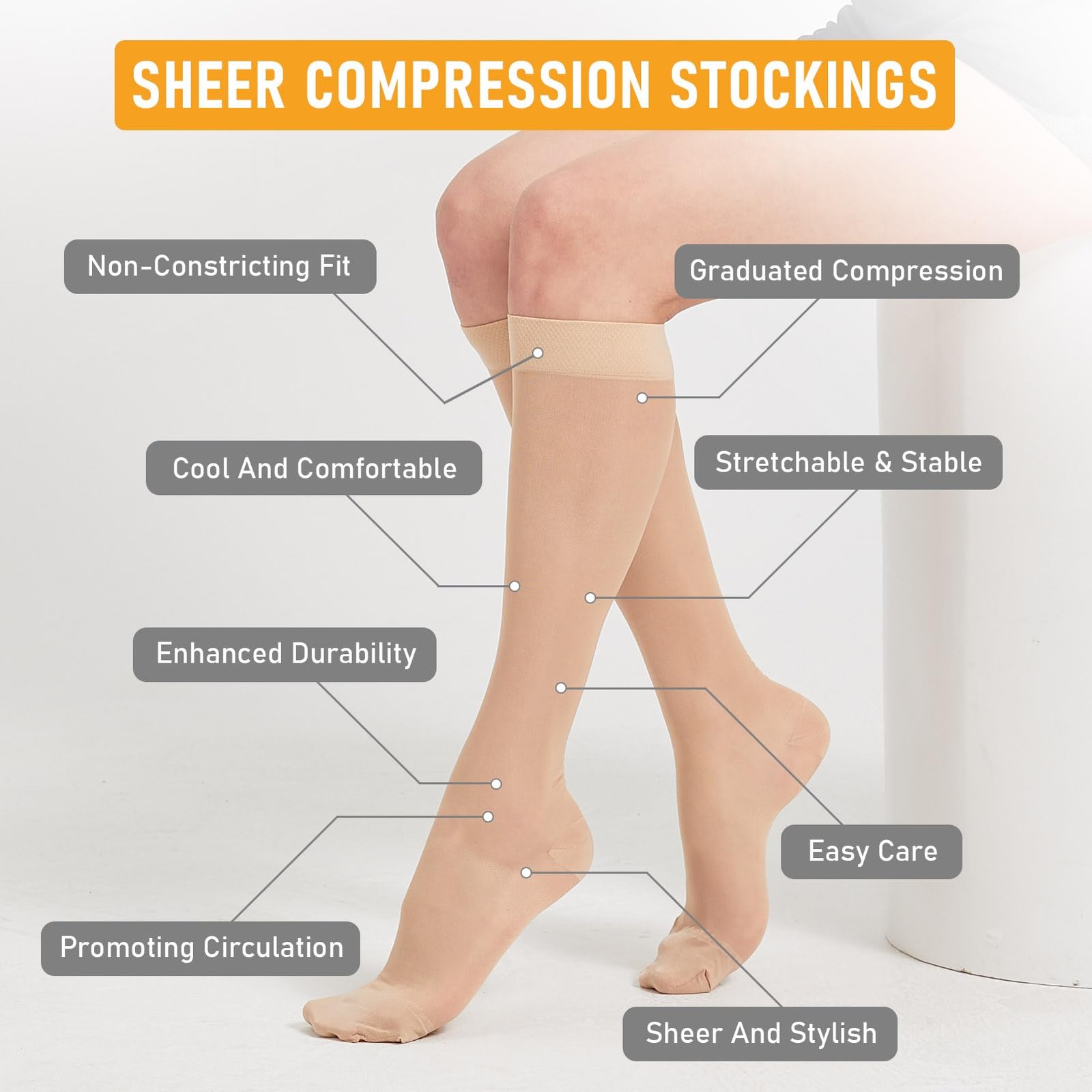 2 Pairs Sheer Compression Socks for Women – 15-20 mmHg Knee High Sheer Compre…