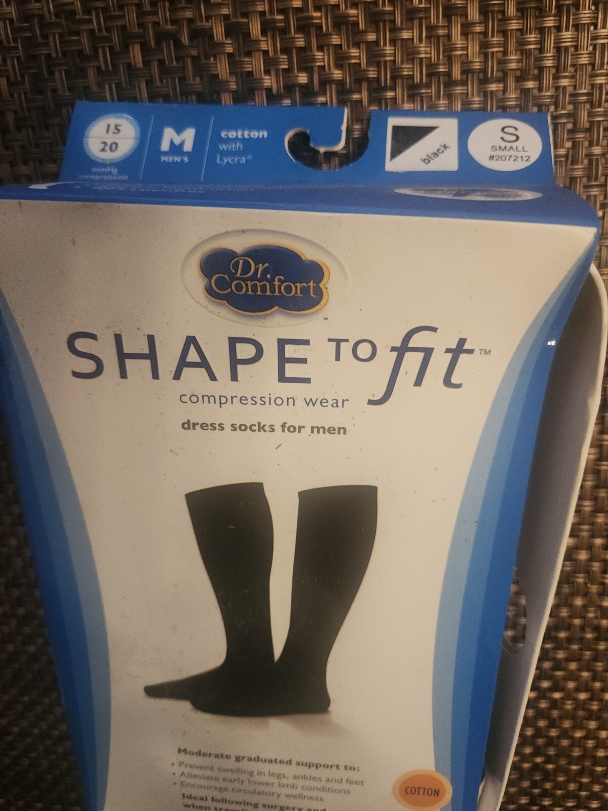 Dr Comfort Mens Dress Socks Cotton W/lycra 15-20mmHg S 6-7.5 Black 207212