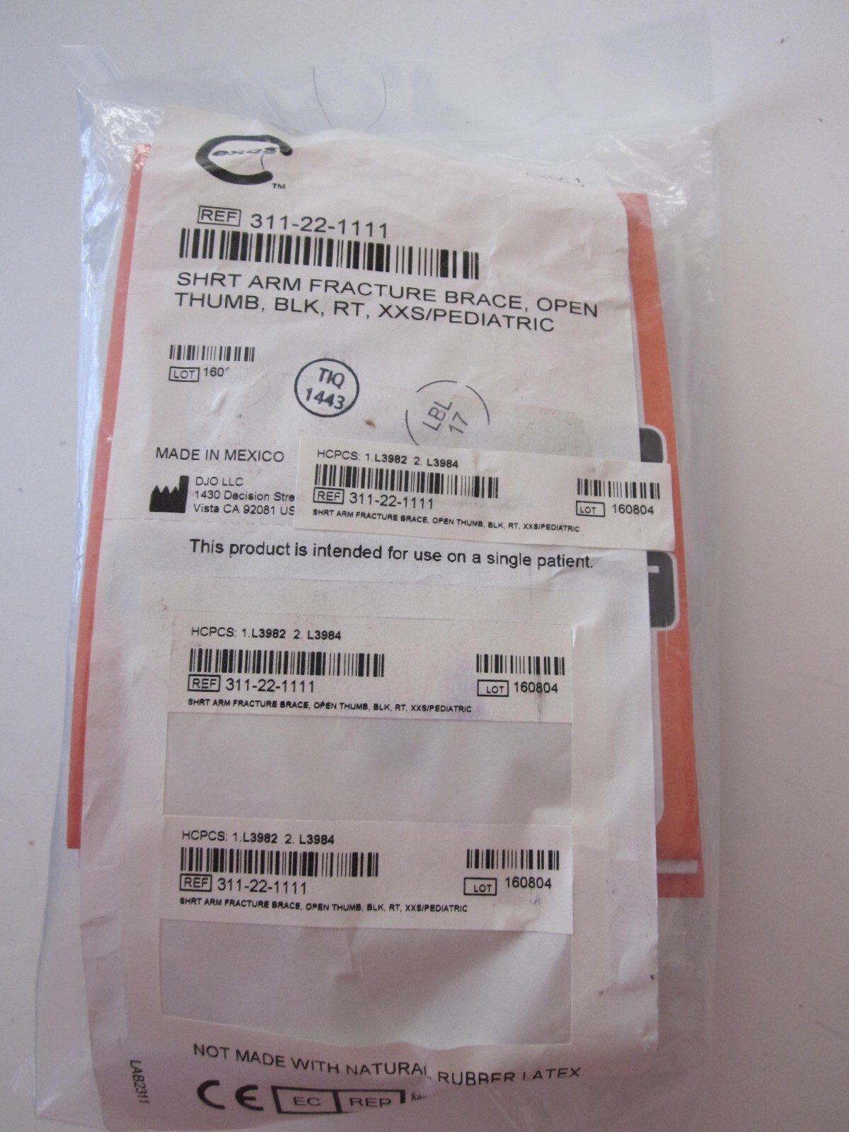 EXOS 311-22-1111 Short Arm Fracture Brace, Open Thumb Right XXS/Pediatric