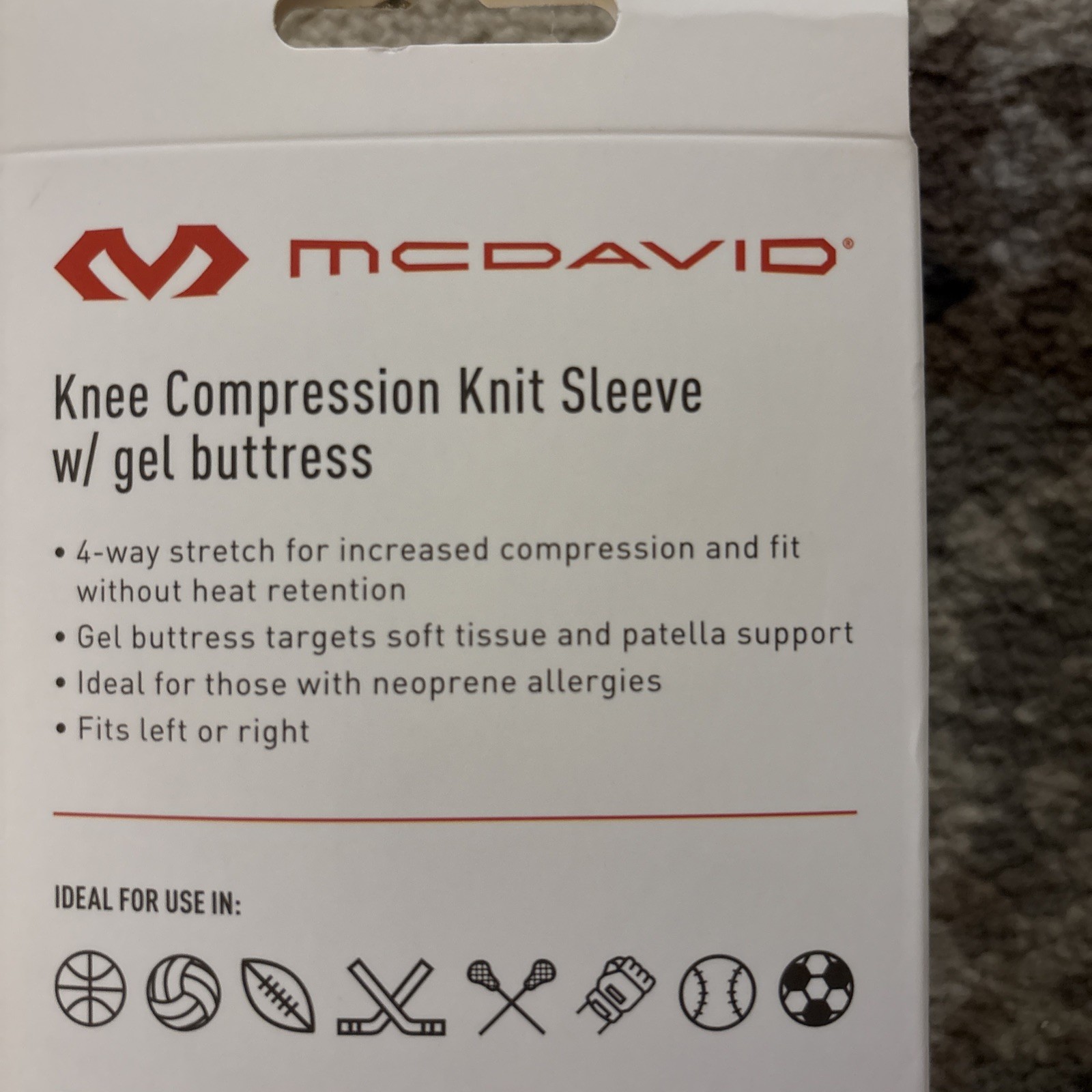 McDavid Sport Knee Compression Knit Sleeve w/ Gel Buttress *S/M* (8314) E13E