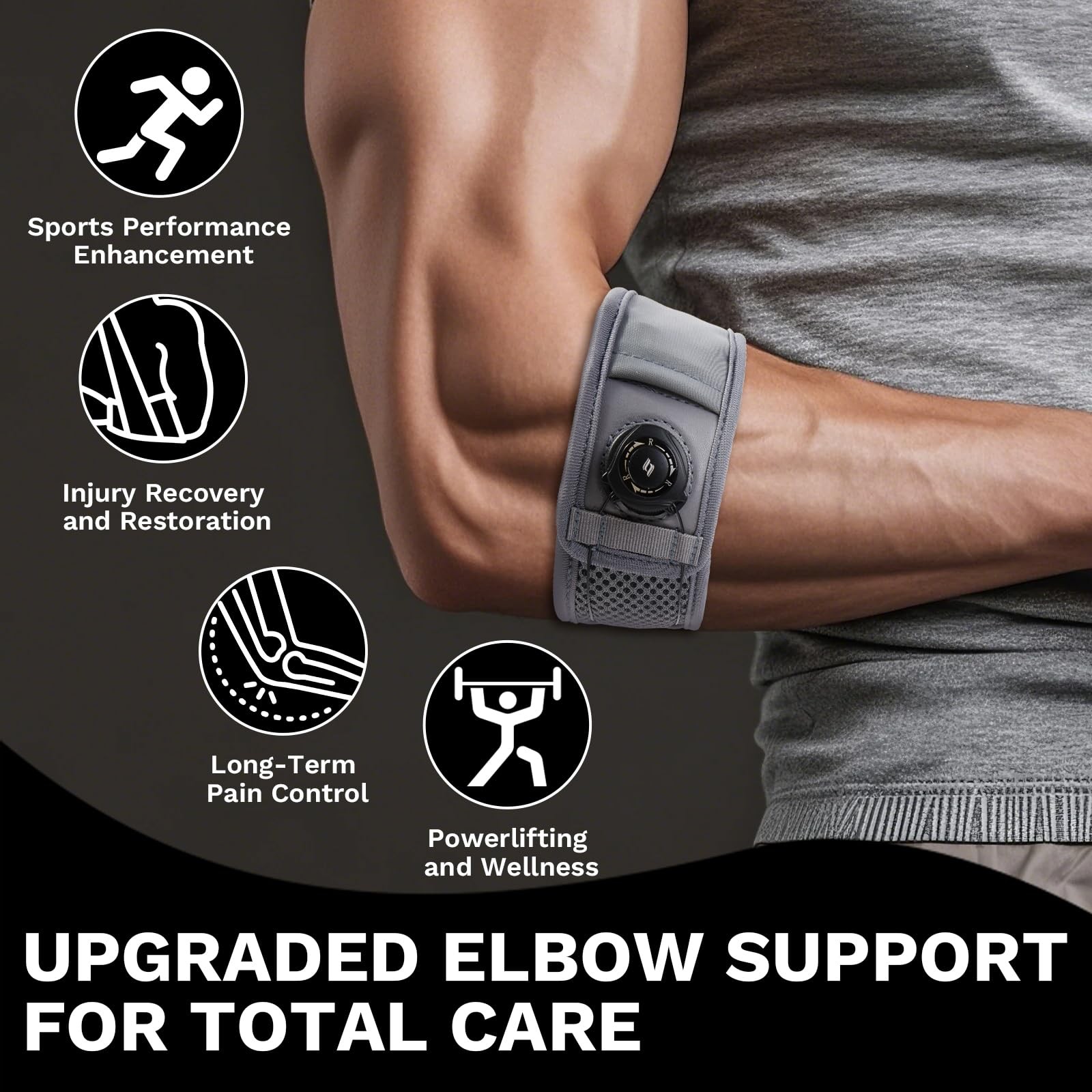 Tennis Elbow Brace for Men Women, Tendonitis One Size, Gray