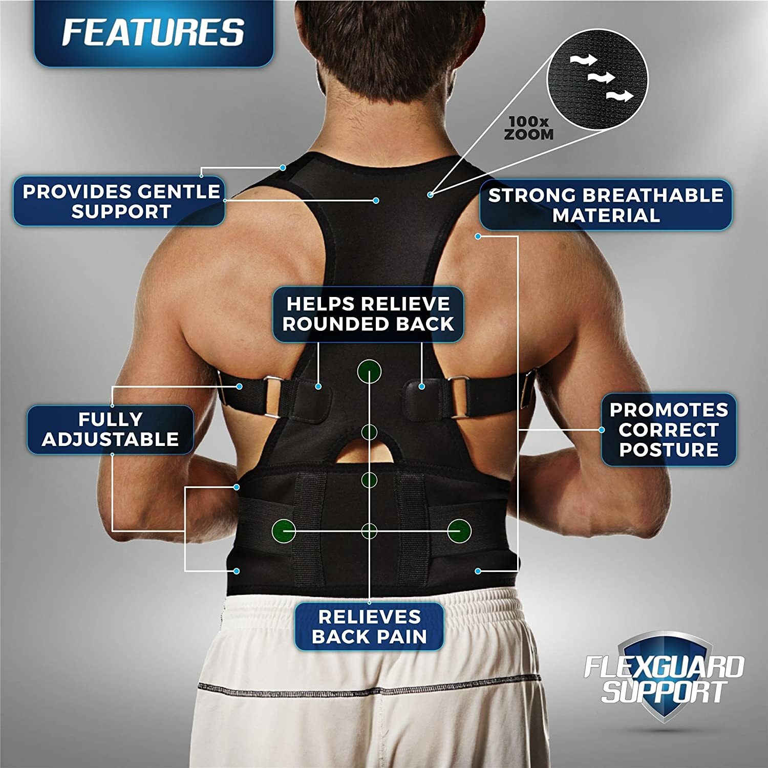 Back Brace Posture Corrector Black A9