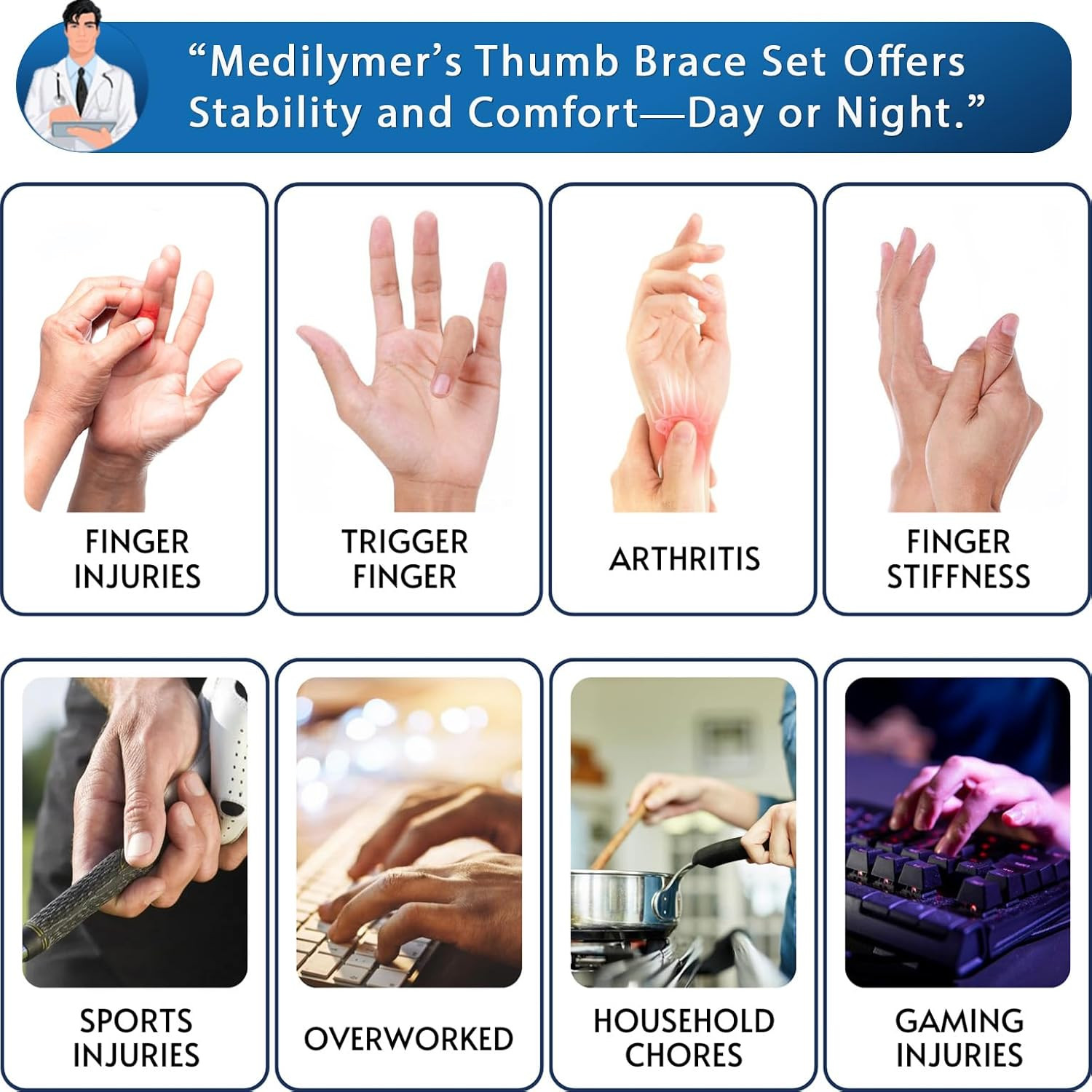 Thumb Brace (2 Pack) Trigger Thumb Splint, Thumb Splint for Pain Relief, Thumb S