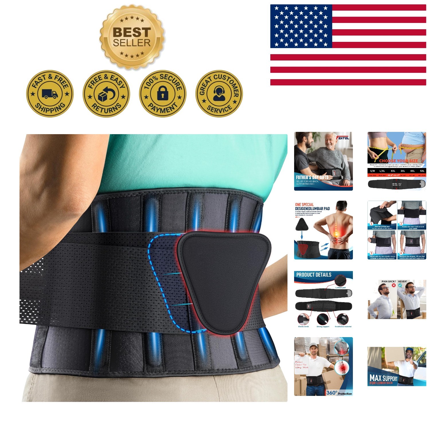 Lightweight Breathable Back Brace – Adjustable Sizes for Active Lifestyles