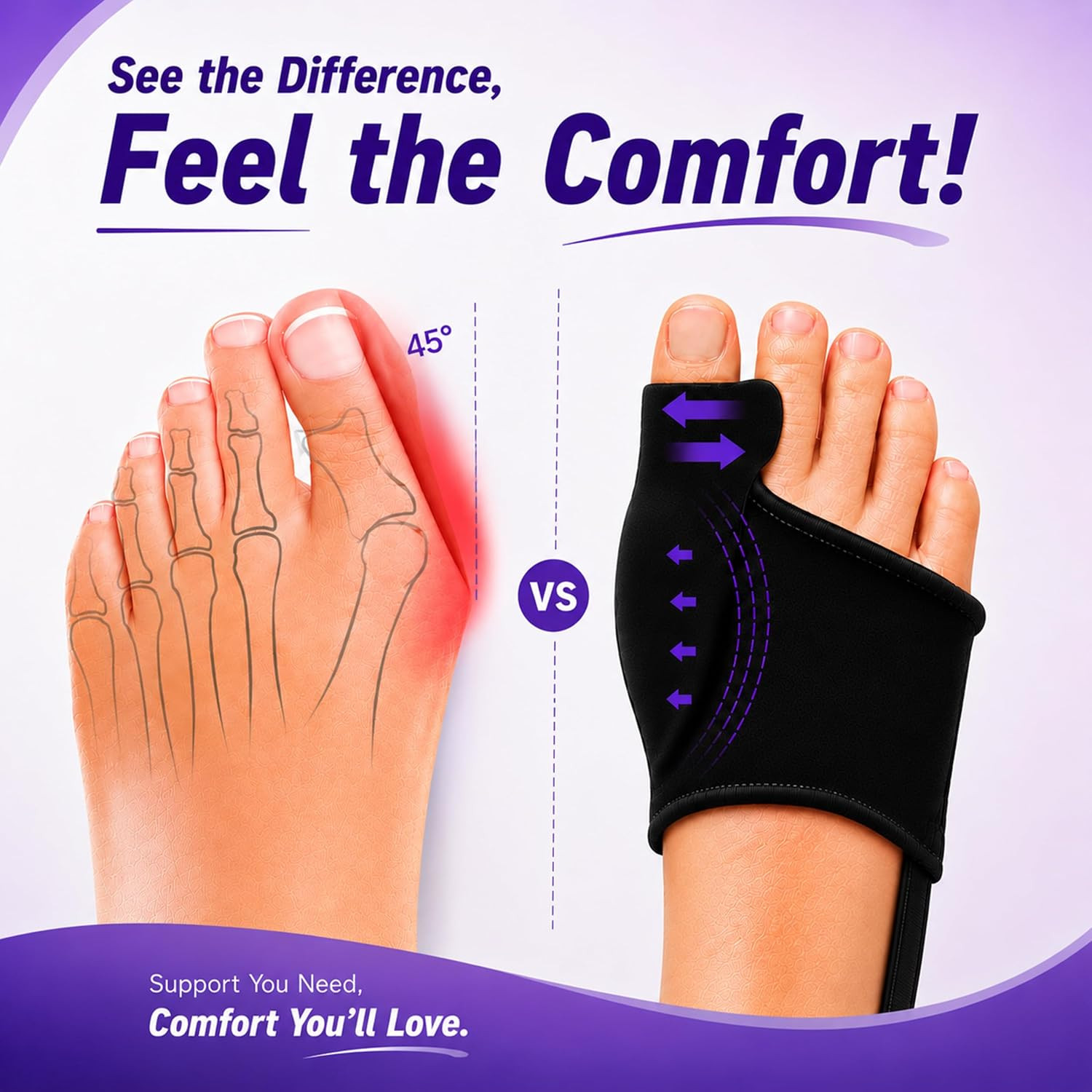 Bunion Cushion Sleeve with Adjustable Heel Strap, Breathable Big Toe Spacer with