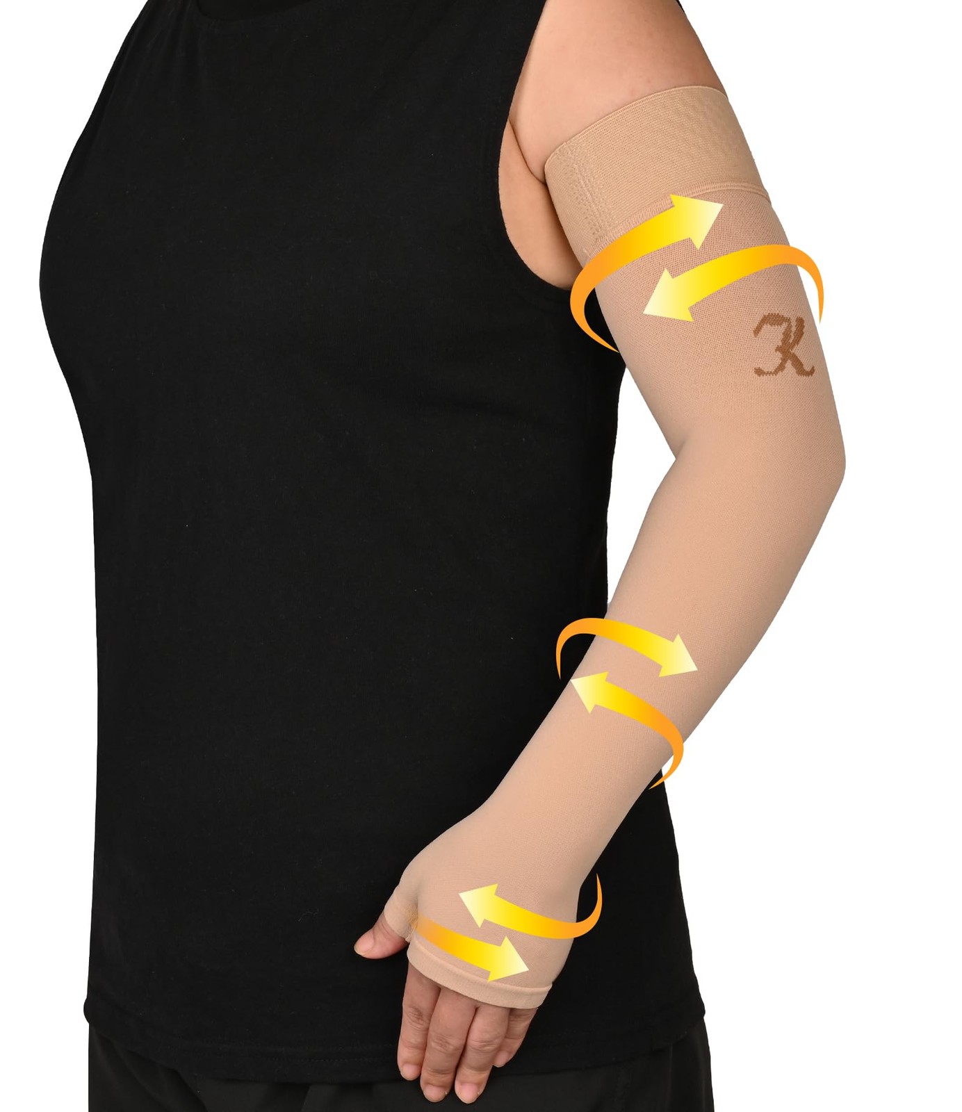 Lymphedema Compression Arm Sleeve with Gauntlet for Women Men, 20-30 mmHg Med…