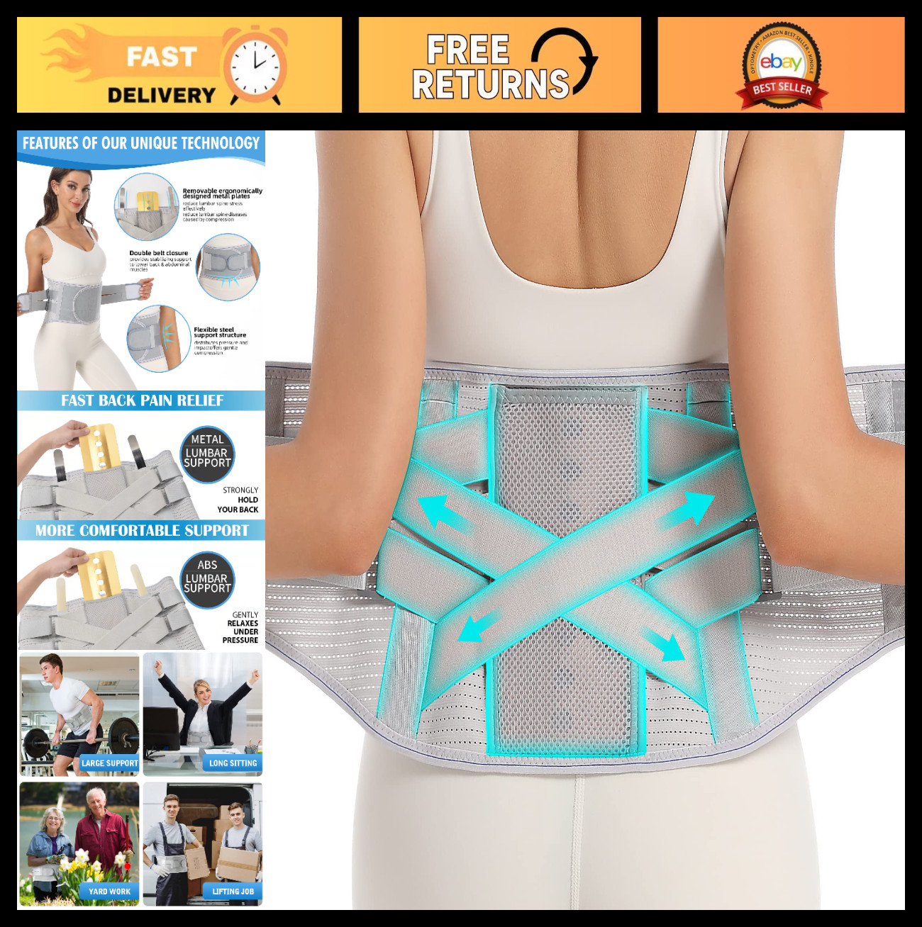 Adjustable Lower Back Brace – Lumbar Support for Pain Relief, Sciatica, Posture