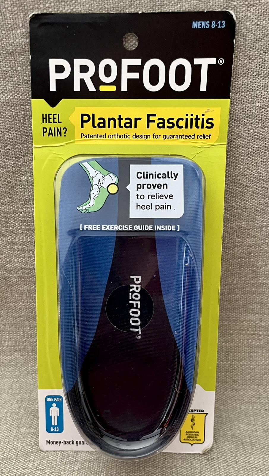 ProFoot Mens 8-13 Relief Foot Heel Pain 1 Pr Orthotic Insert Plantar Fasciitis