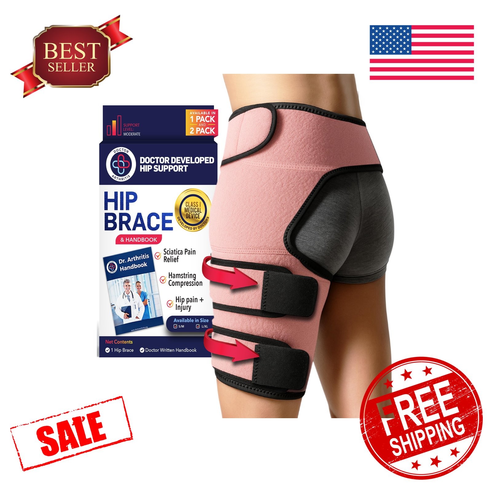 Dr. Arthritis Hip Brace Pink S/M Left