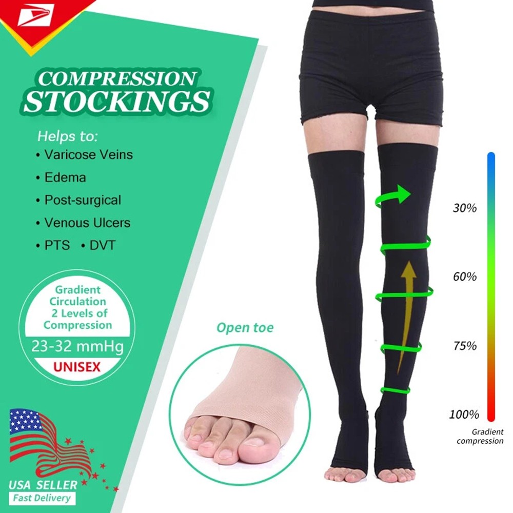 Thigh High Open Toe Graduated Compression Socks 20-30mmHg For Medical & Running