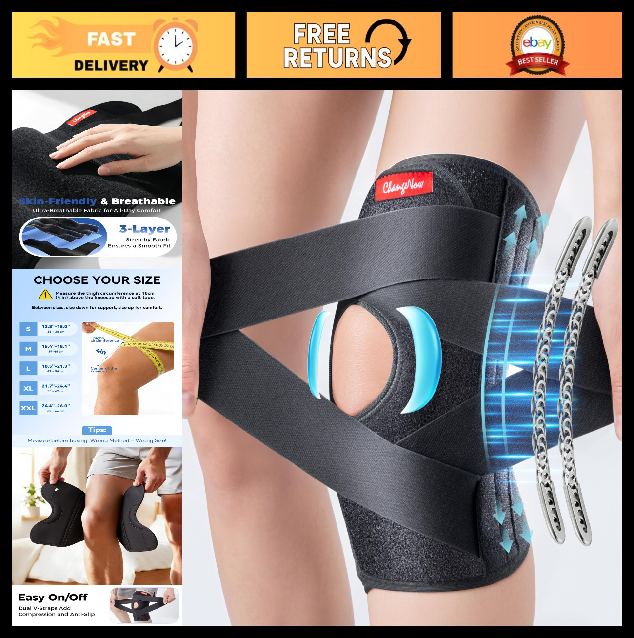 Adjustable Medical Knee Brace Support for Pain Relief, Stabilizers for ACL/MCL I