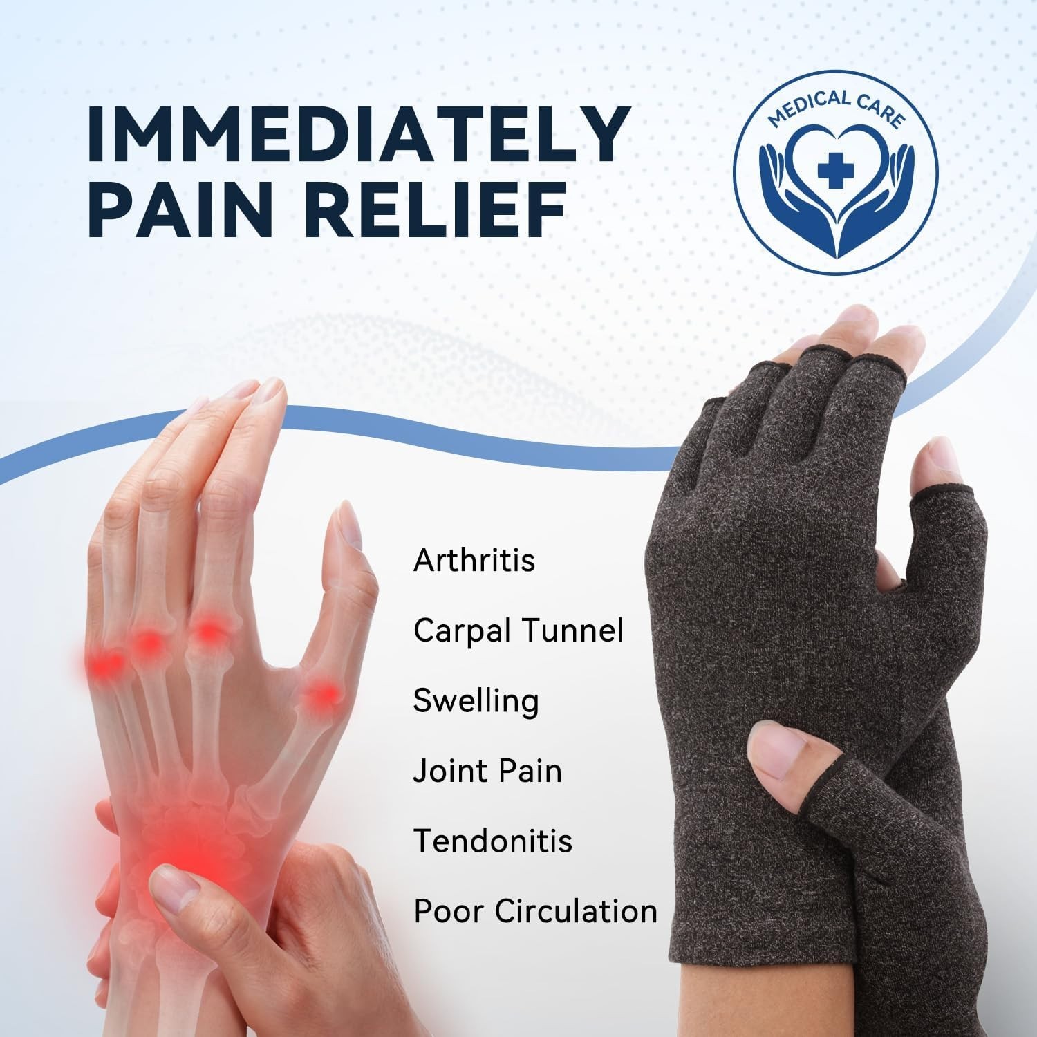 All-Day Comfort Arthritis Gloves for Men and Women – Fingerless, Medium Size