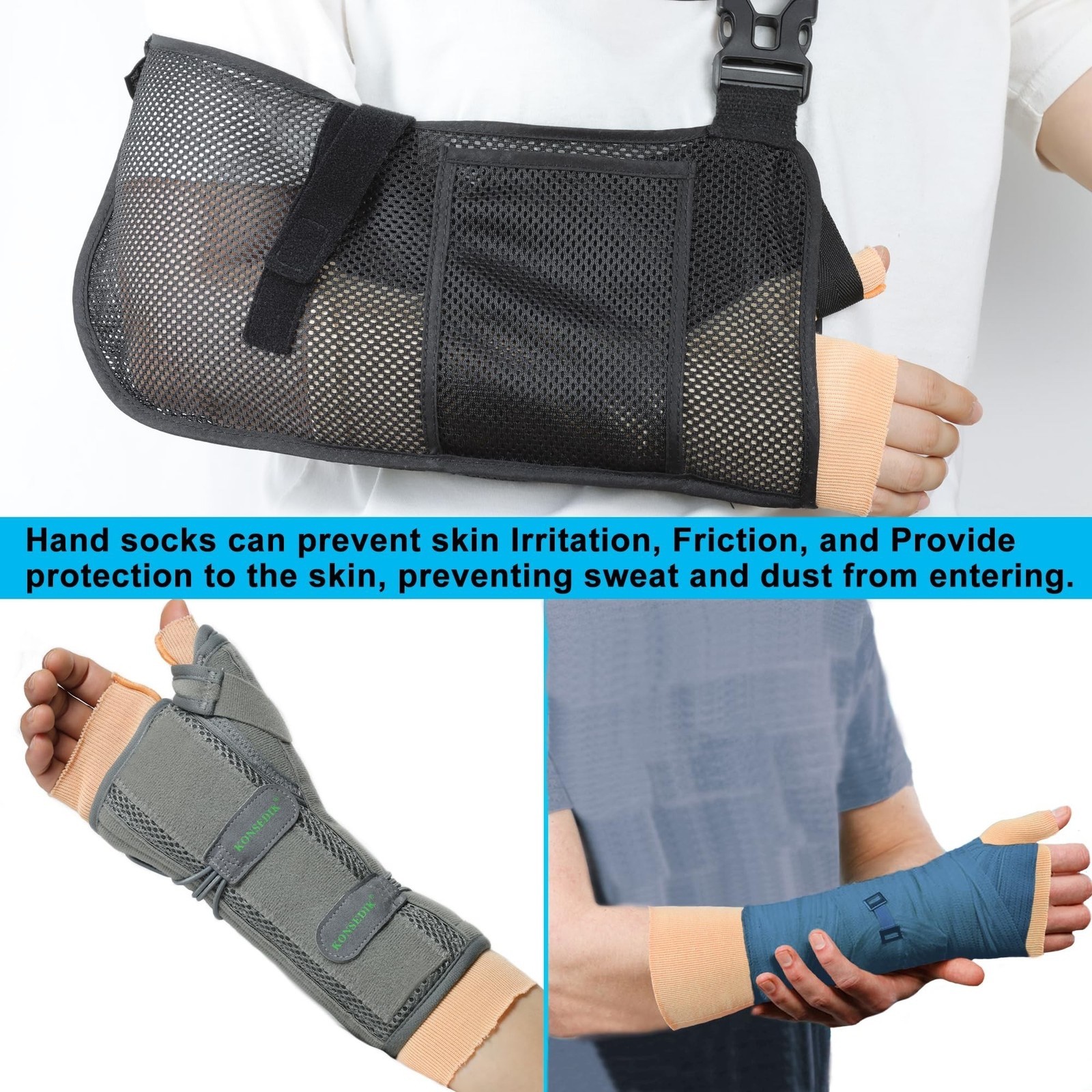 2- KONSEDIK Hand Socks for Splint Elastic Stockinette Tubing Wrist & Thumb Small