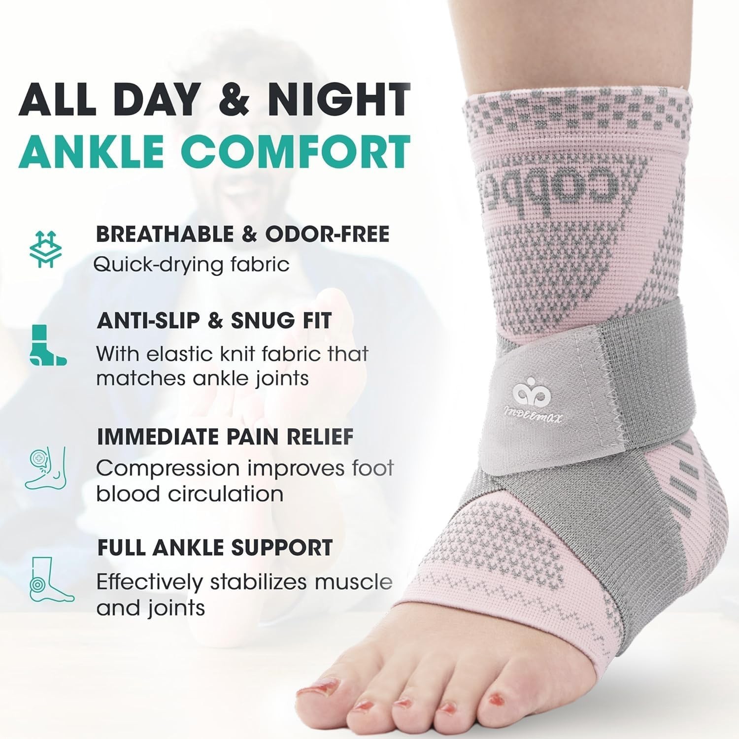 Ankle Compression Sleeve Support for Sprains, Plantar Fasciitis, Achilles Pain R