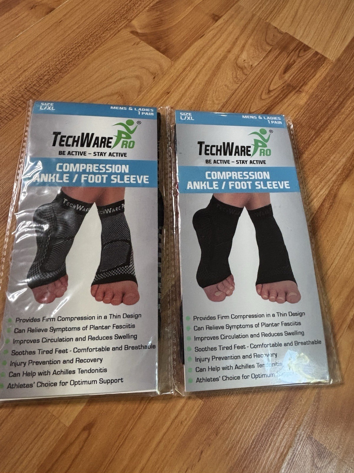 2 Pair TECHWARE Pro Compression Ankle/Foot Sleeve L/XL Unisex NEW