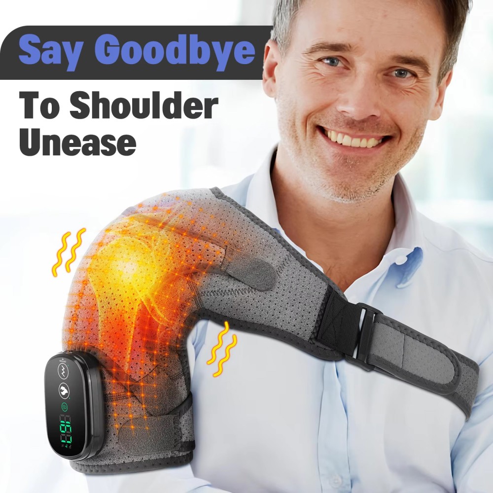 Heated Vibration Shoulder Massager Wrap Rotator Cuff Brace Pain Relief Electric