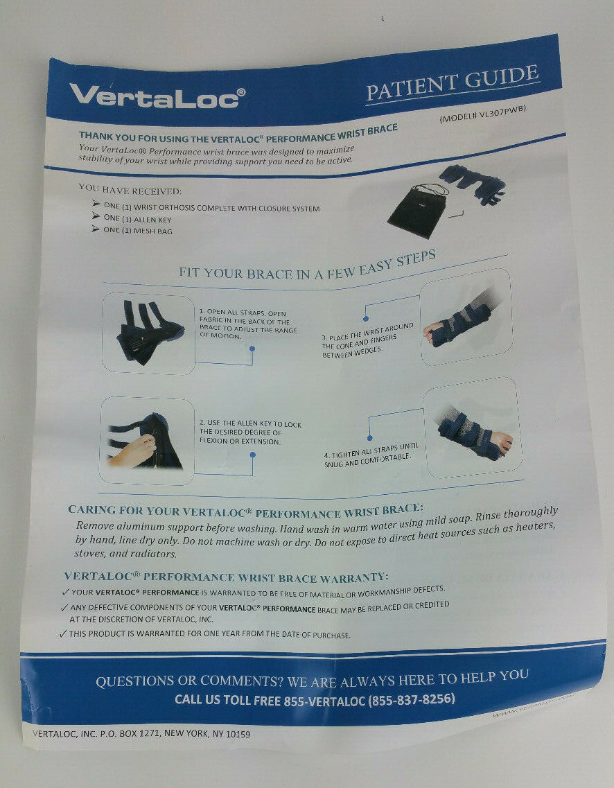 NEW Vertaloc Performance Wrist Brace Universal Size Healing Support VL307PWB