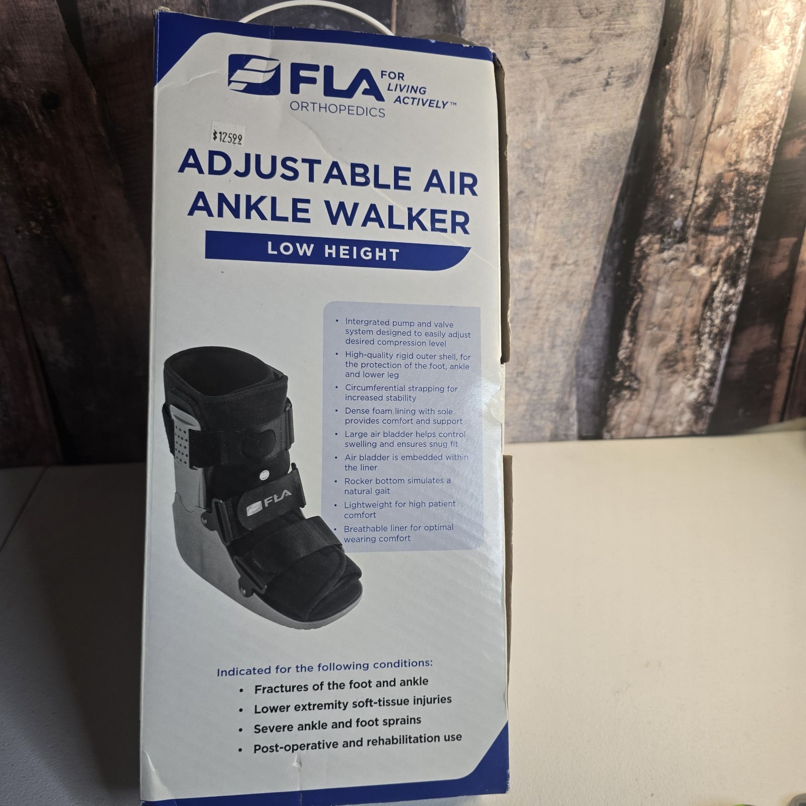 FLA Adjustable Air Ankle Walker Boot Low Large M 10.5-12.5 W 11.5-13.5 & Sock