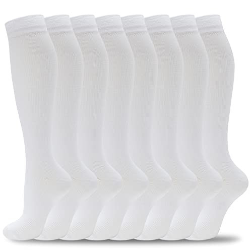 Compression Socks for Women Men Circulation Knee Large-X-Large 07-8 Pairs-white