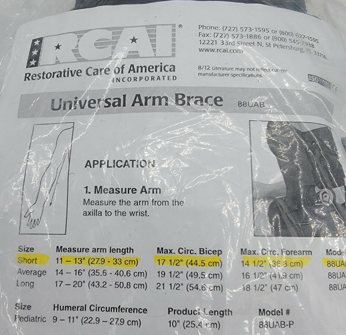 RCAI UNIVERSAL ARM BRACE SHORT