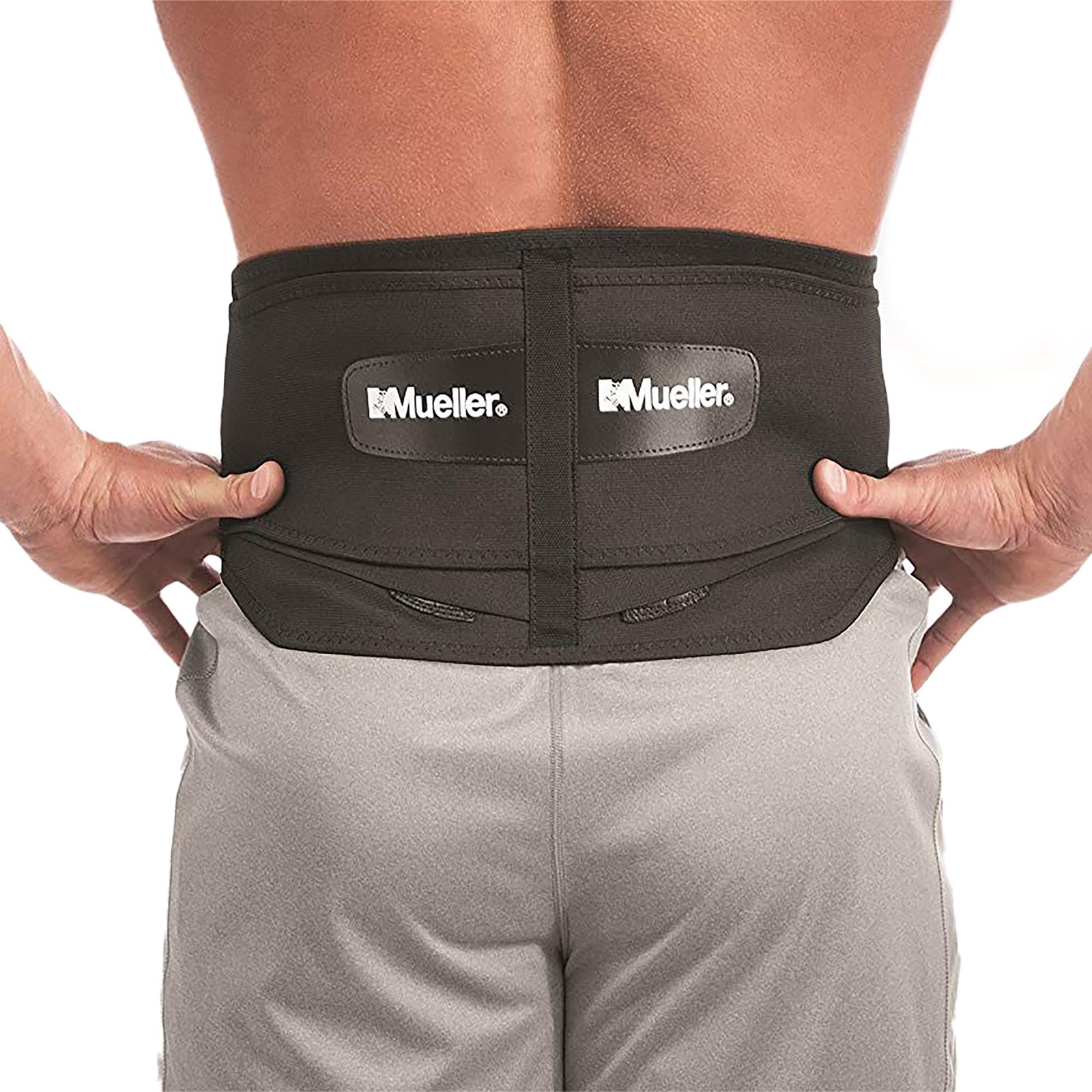 MUELLER Sports Medicine Adjustable Lumbar Back Brace, Lower Regular, Black