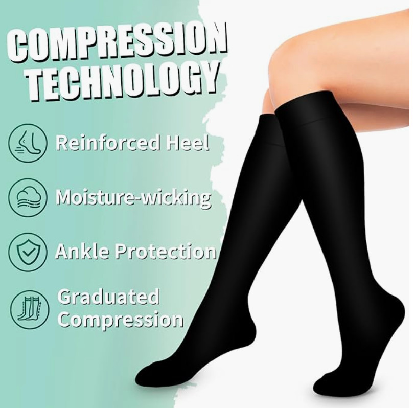 6 Pack Medical Compression Sock Running Nursing Sports Black L/XL