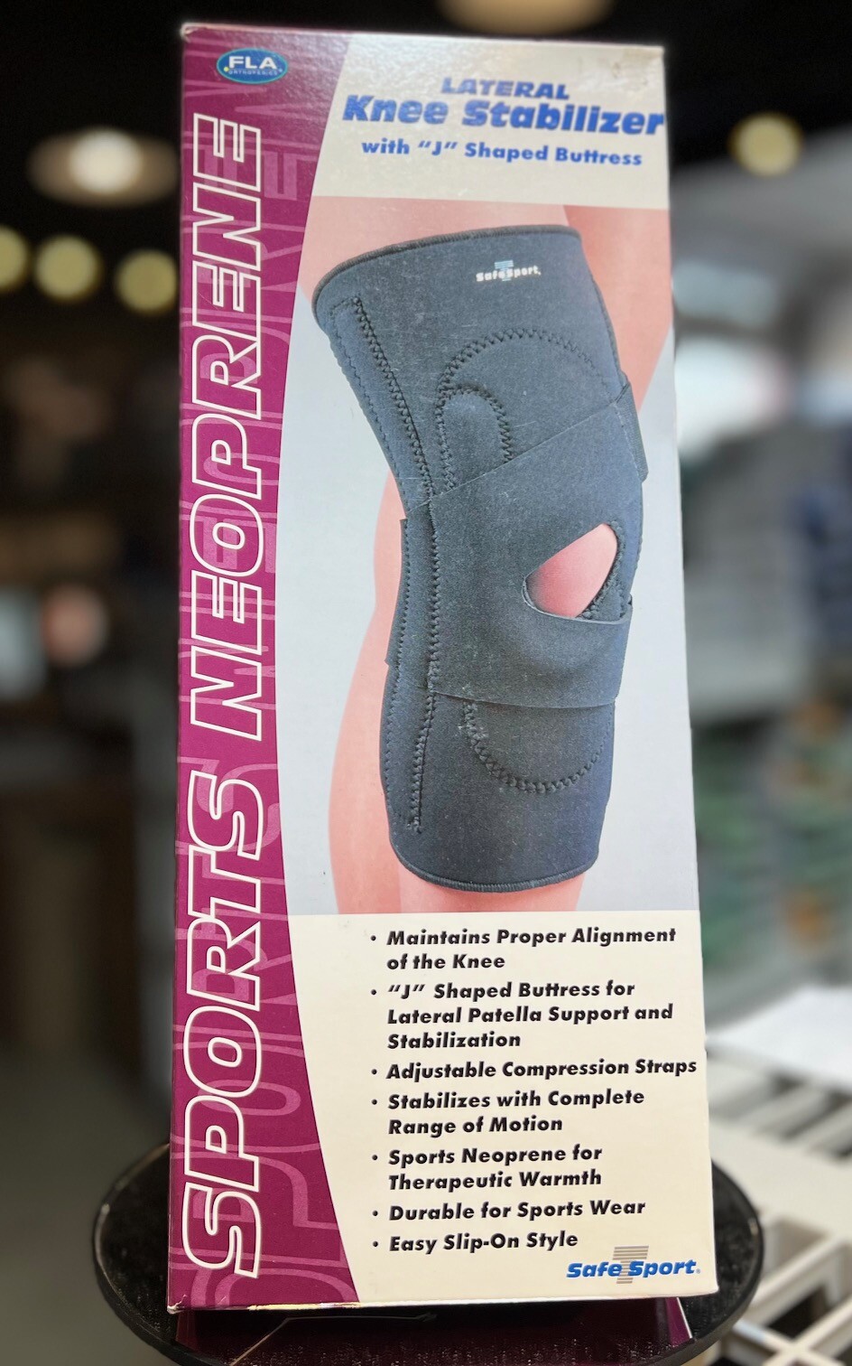 Lateral Knee Stabilizer with “J” Shaped Buttress Right Leg Black X-Small by FLA