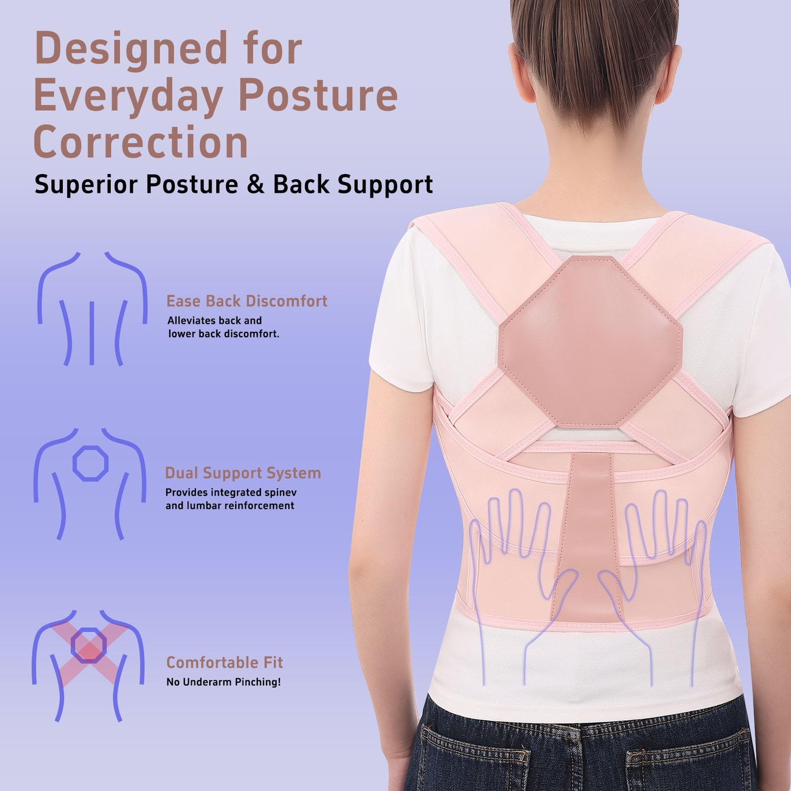 Ycctvar Back Brace Posture Corrector for Women and Men Upgraded Large, Pink