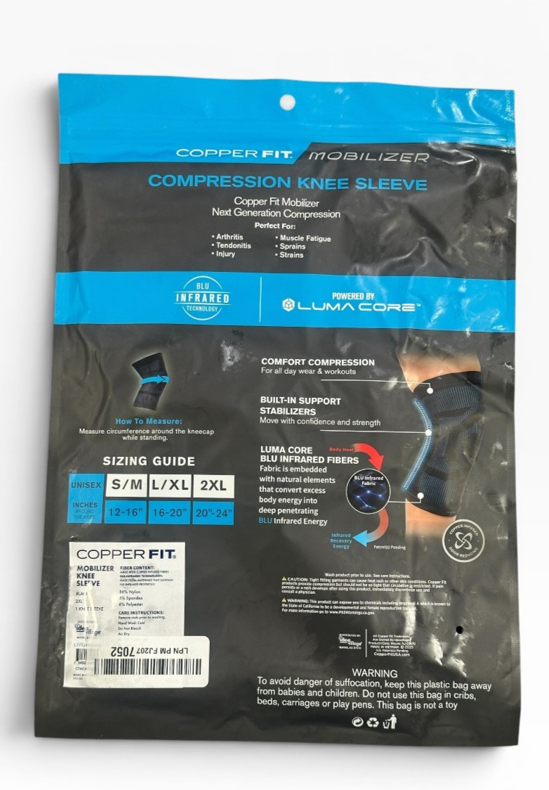 Copper Fit Mobilizer Compression Knee Sleeve Luma Core BLU Infrared Black 2XL