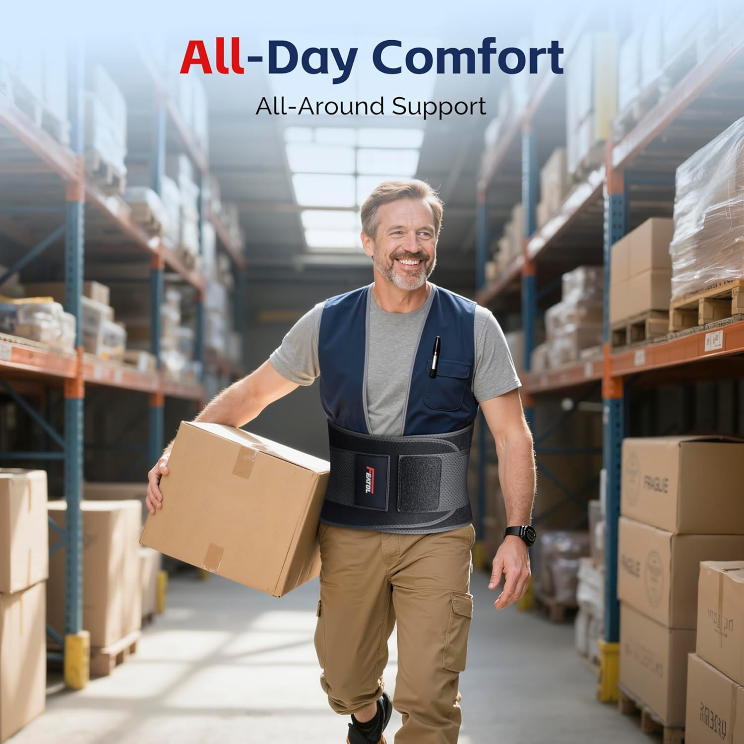 Back Brace for Men Lower Back, Lumbar Support Belt- Back Pain, Adjustable Suppor