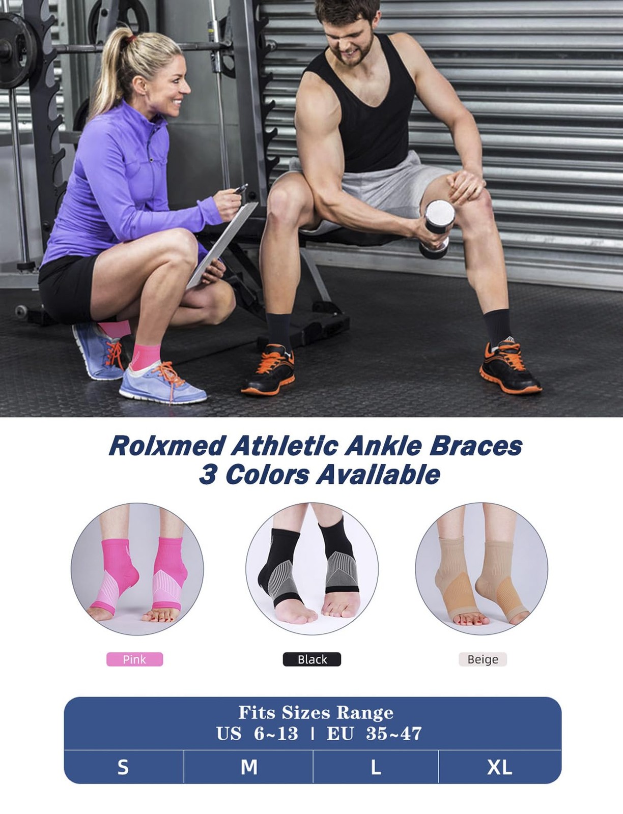 Rolxmed Ankle Compression Sleeve Elastic Wrap Support Brace Large, Black