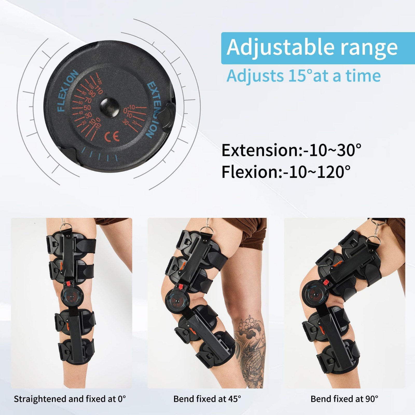 Adjustable Hinged Knee Brace Black Quick Release Buckles Angle Adjustable