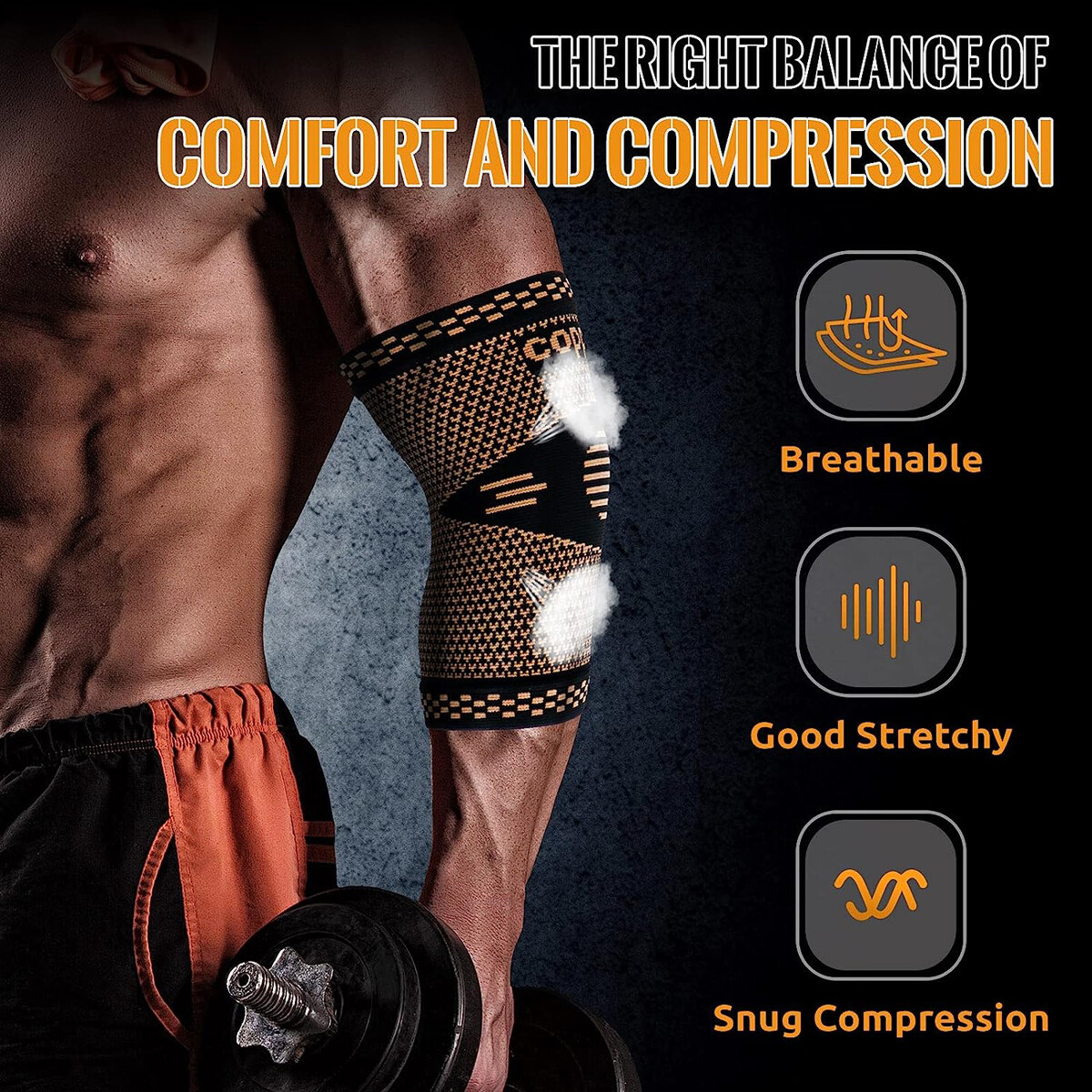 Copper Arm Compression Sleeve Elbow Brace Wrap Support Arthritis Tendonitis Pain