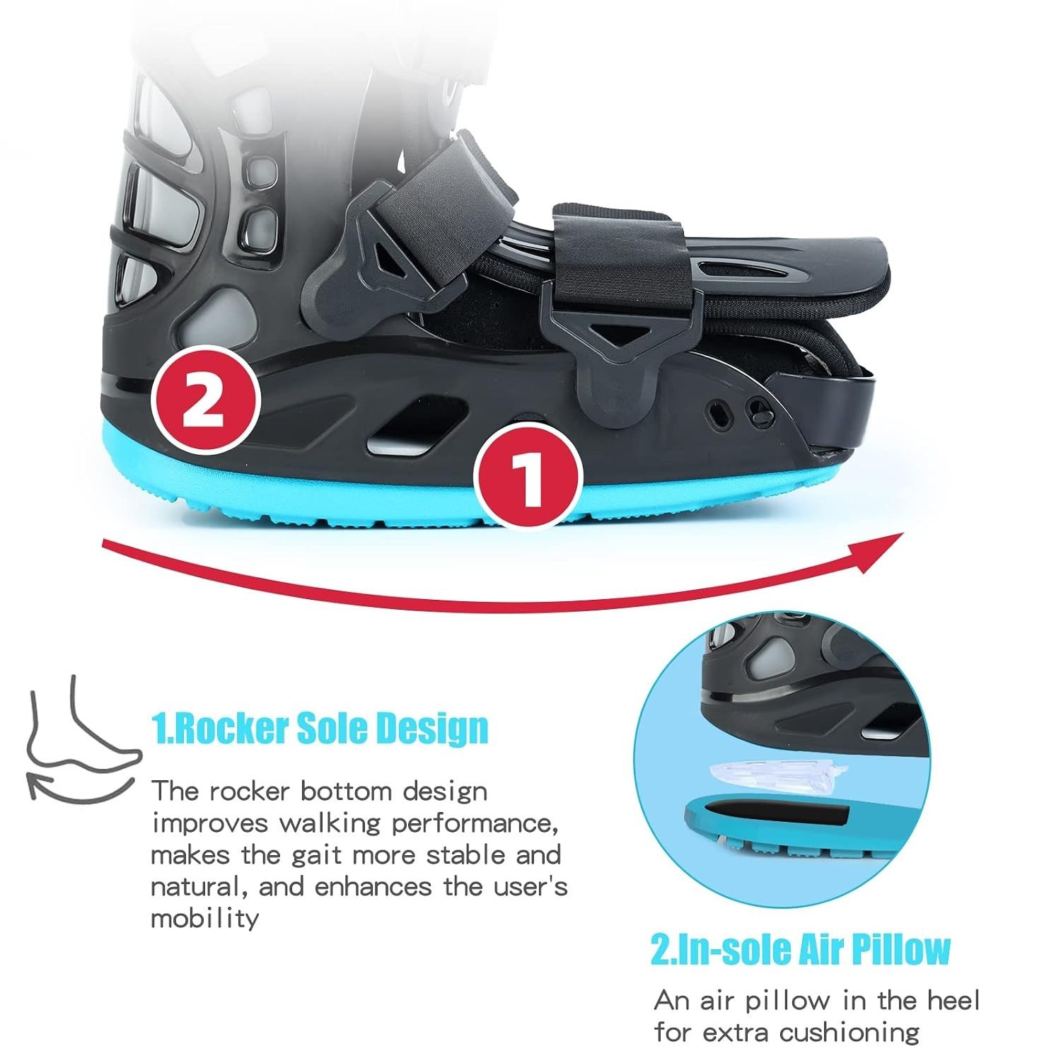 Unisex Black Walking Boot Large – Achilles Tendonitis, Sprain Orthopaedic Brace