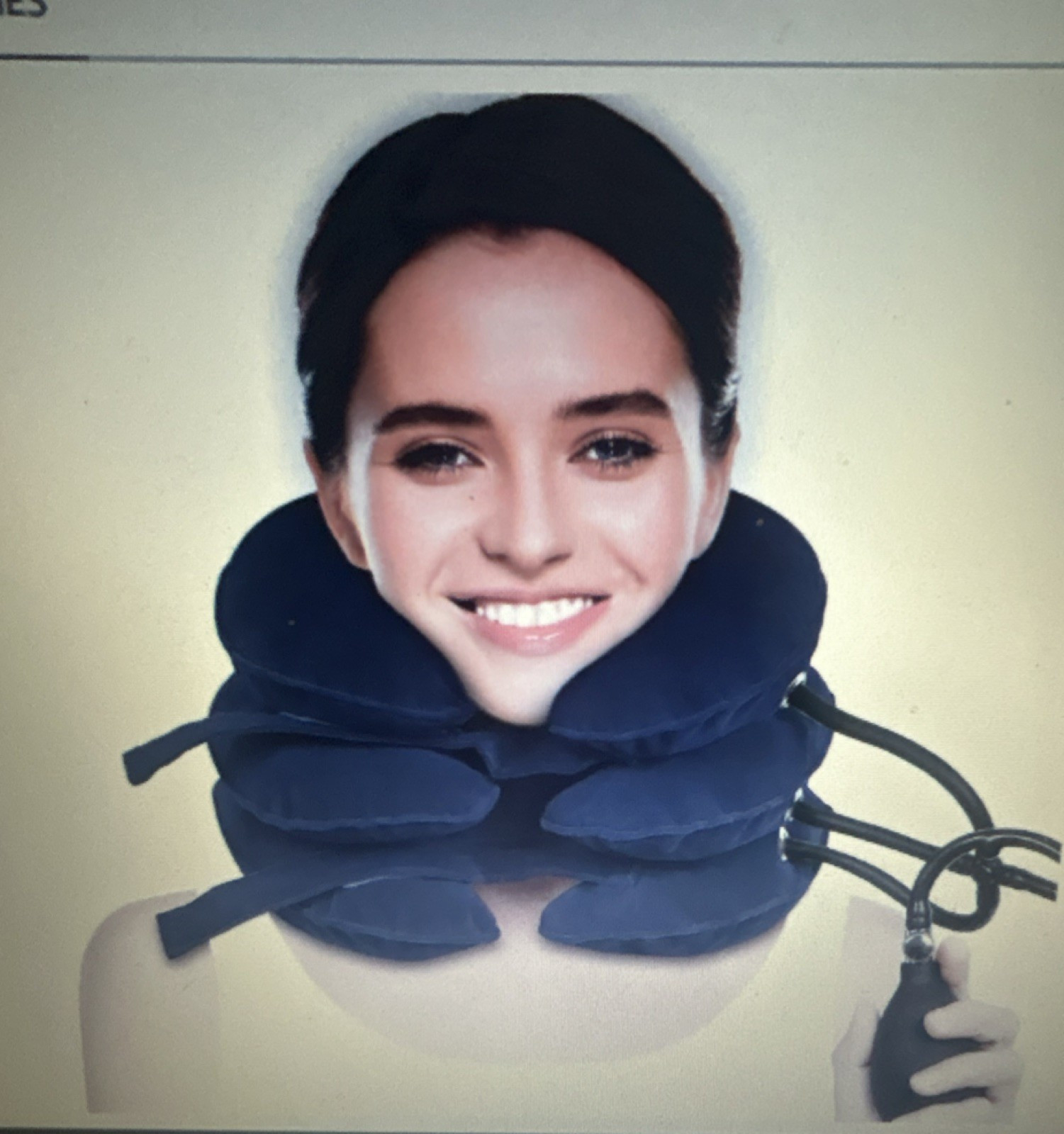 Adjustable Inflatable Cervical Neck Brace Dark Blue Flocking Latex Pain Relief