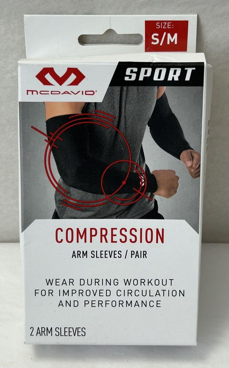 NEW MCDAVID SPORT COMPRESSION ARM SLEEVE 1 PAIR ADULT BLACK SMALL / MEDIUM (E10)