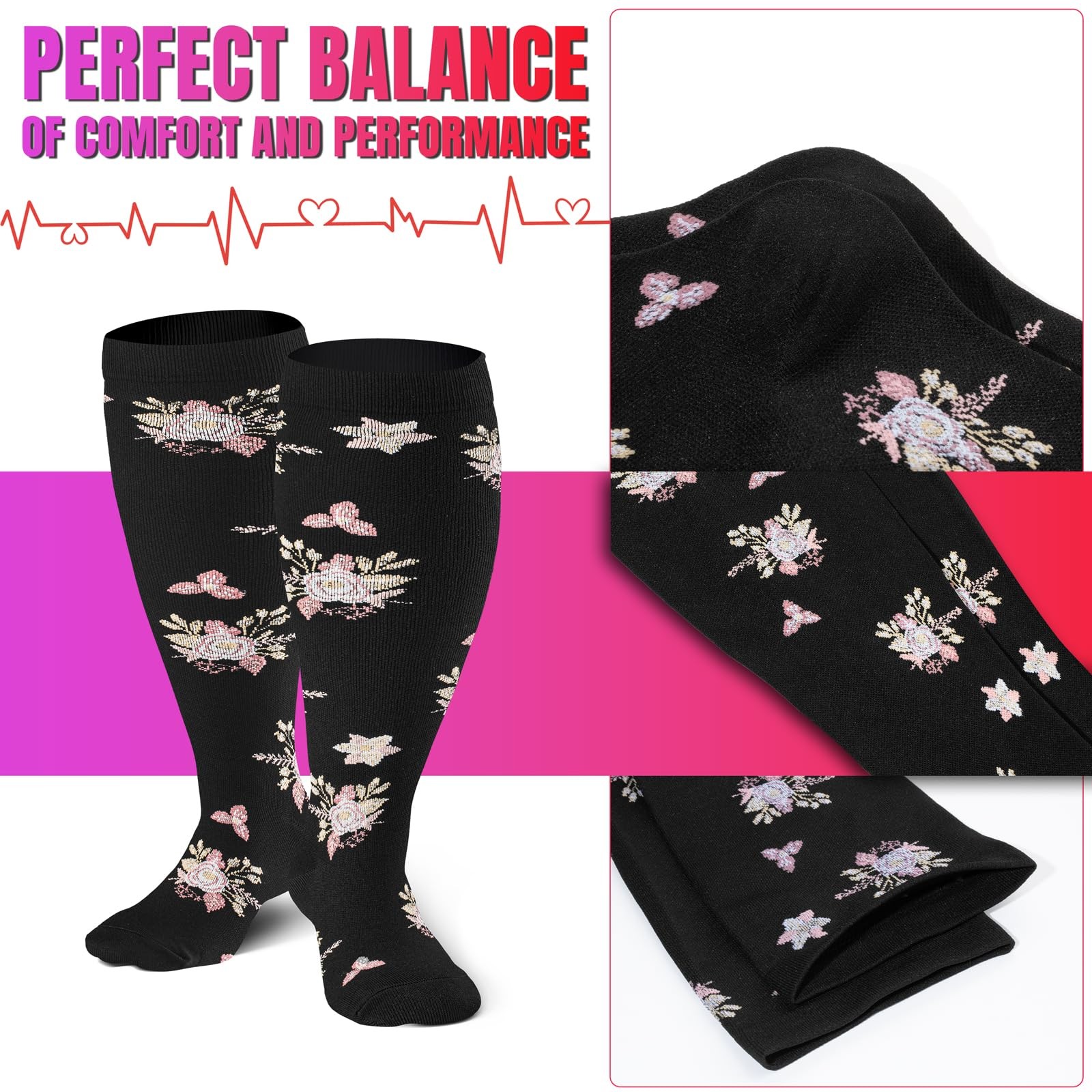 Bropite 3/4 Pairs Plus Size Compression Socks Women & Men 20-30 mmhg-Extra Wide